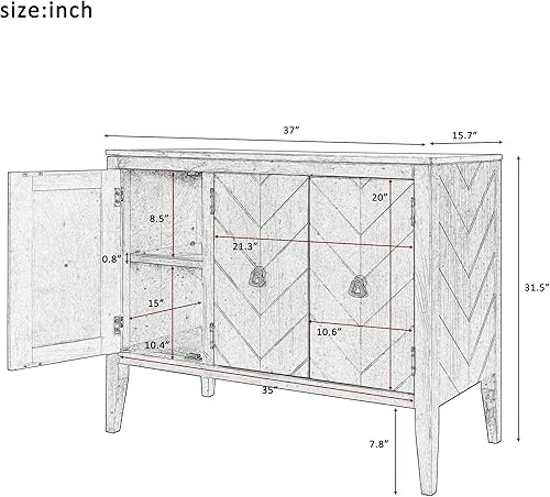 Miniatura 2 de Mancofy Armario de almacenamiento Accent de madera con estante ajustable y 3 puertas, moderna consola de almacenamiento para pasillo, sala de estar,