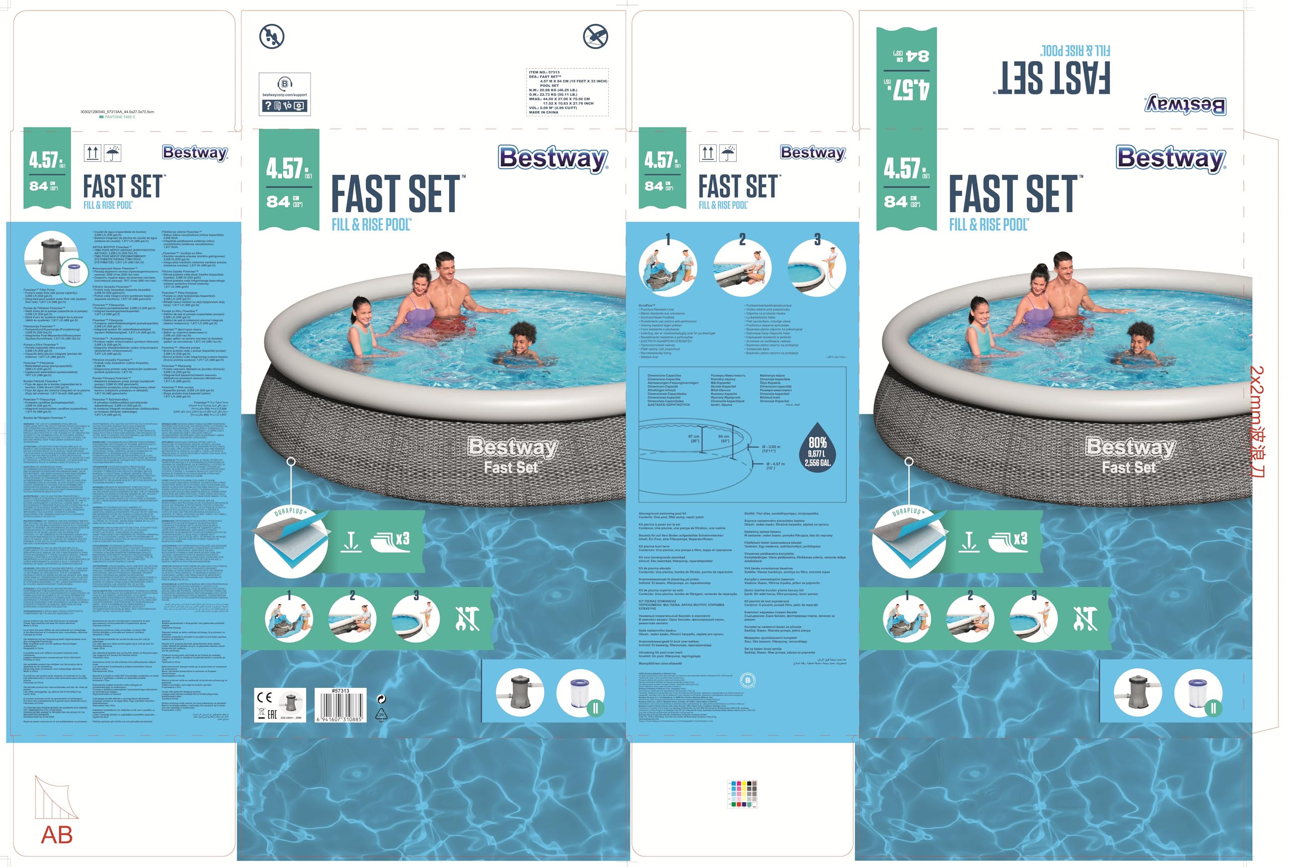 Bestway Fast Set piscina con pompa filtro Ø 457 x 84 cm, effetto rattan (grigio ardesia), rotondo