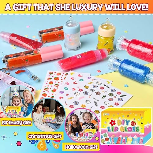 Miniatura 6 de Jcoos Kit de fabricación de brillo de labios, 73 piezas divertidas para hacer tu propio kit de brillo de labios para niños, principiantes, juegos de