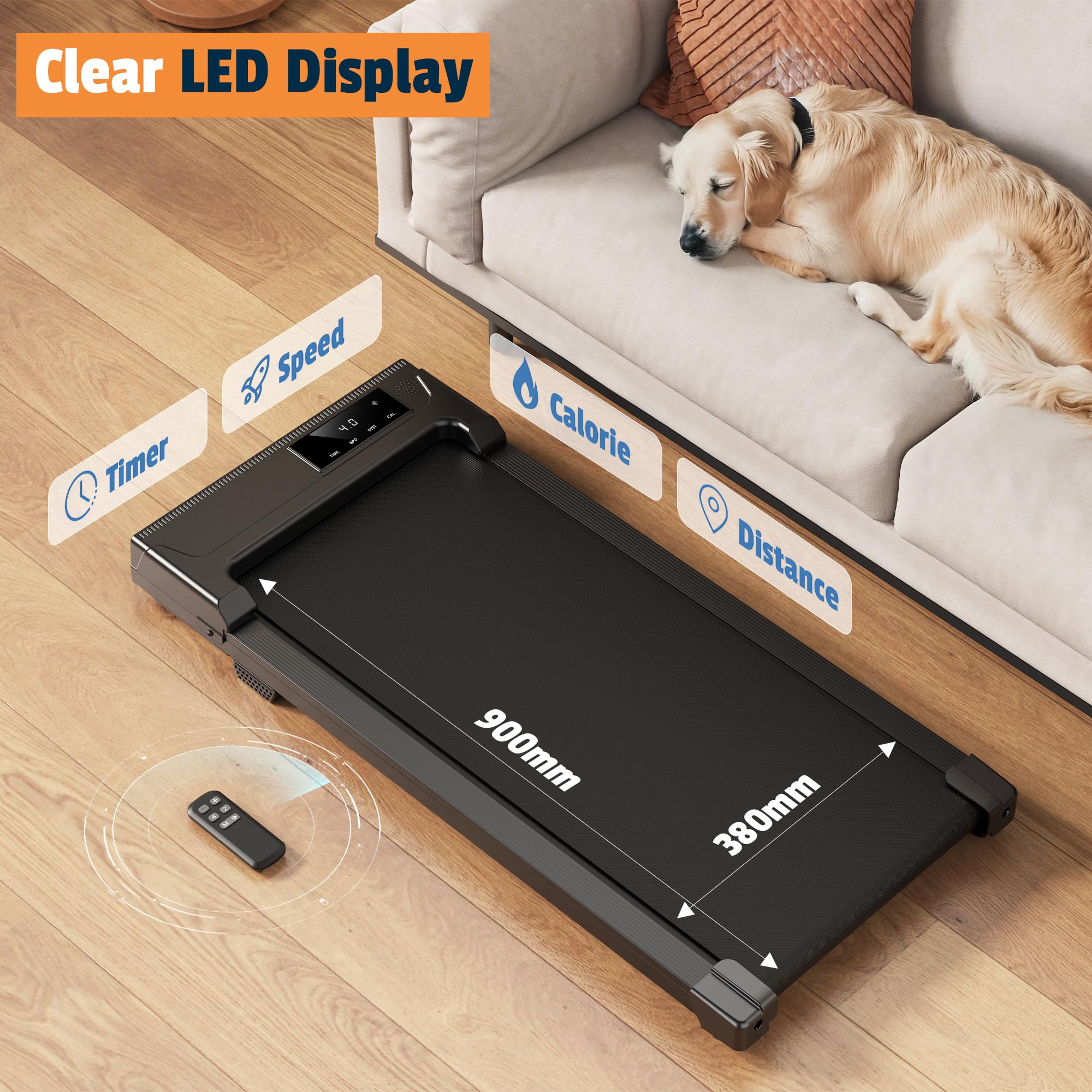 Tapis de Course Électrique 3 en 1 Walking Pad Compact avec LED et Télécommande, Tapis Roulant Silencieux pour Maison