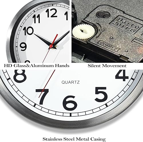 Miniatura 2 de Reloj de pared  Reloj analógico moderno decorativo de metal de 8 pulgadas, silencioso sin tictac, funciona con pilas, pequeños relojes de pared