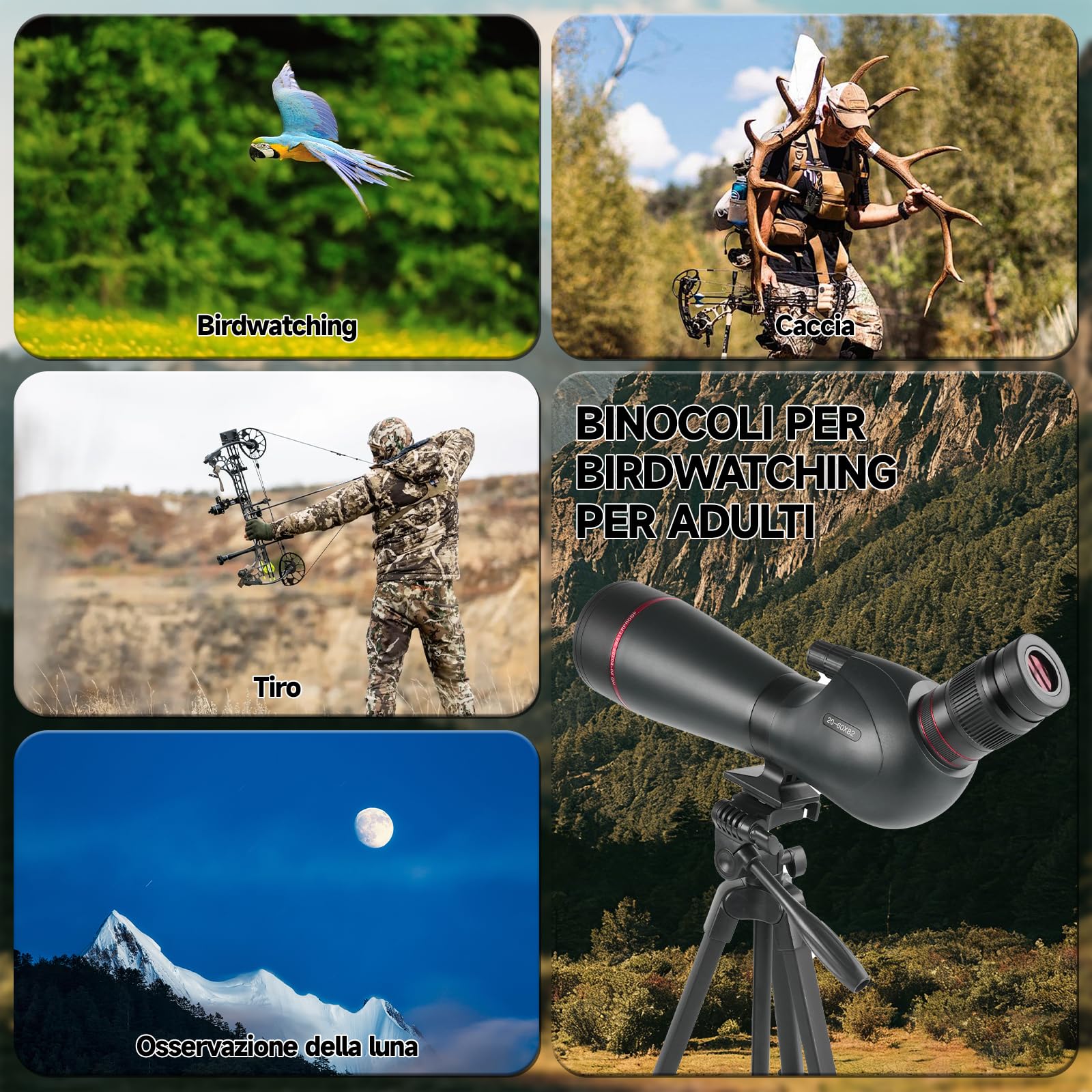 Cannocchiale da Punta HD 20-60x82 BAK4 FMC Impermeabile IPX7 con Treppiede, Adattatore Smartphone per Caccia Birdwatching Tiro