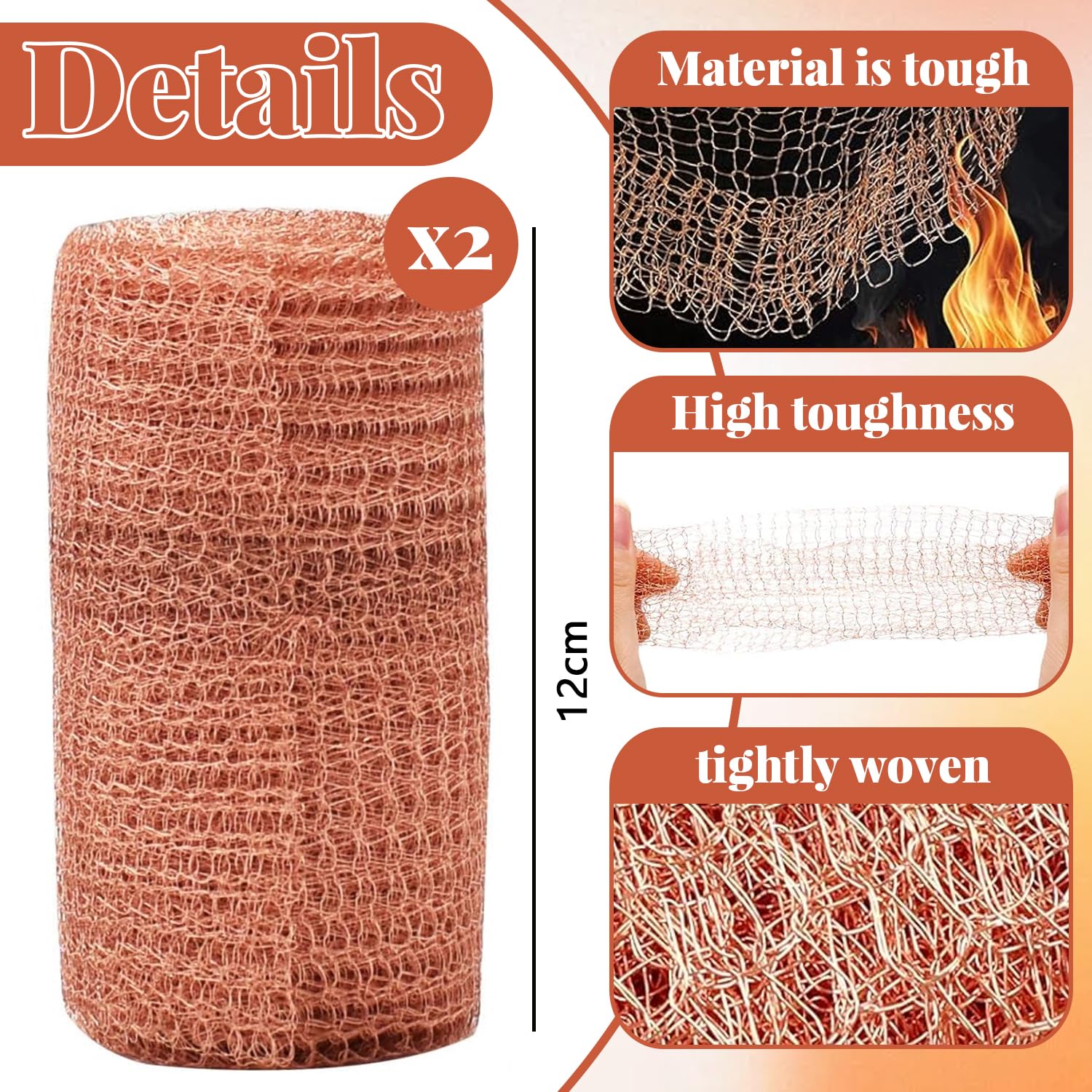 2 pièces Maille de Cuivre, 12M Double Maille de Cuivre, Maille de cuivre découpable, Rouleau de Maille de cuivre, Grillage Anti Rongeur Limaces et Escargots, Protection de Semis Plante Jardin