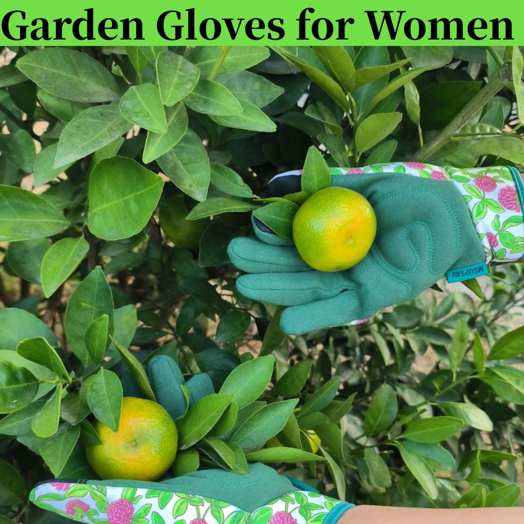 Lot de 2 paires de gants de jardinage en cuir synthétique pour jardinage, désherbage, plantation, creuser, vert (taille M)