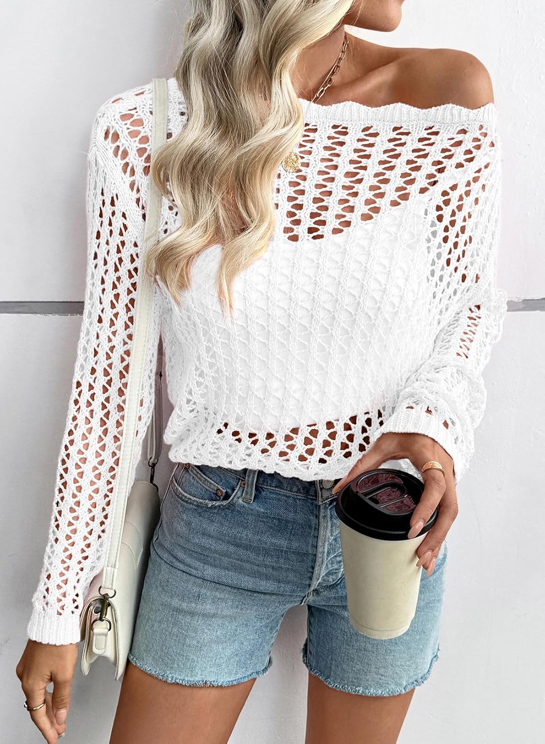 EVALESS Off The Shoulder Loose Knit Summer Sweater for Women Beach Vacation Clothes for Women Trendy 2026 - Image 8