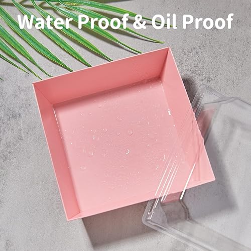 Miniatura 4 de Kucoele Paquete de 100 Cajas de Papel para Charcutería con Tapas Transparentes, Cajas de Galletas Rosas de 4 Pulgadas, Cajas de Postre, Contenedores