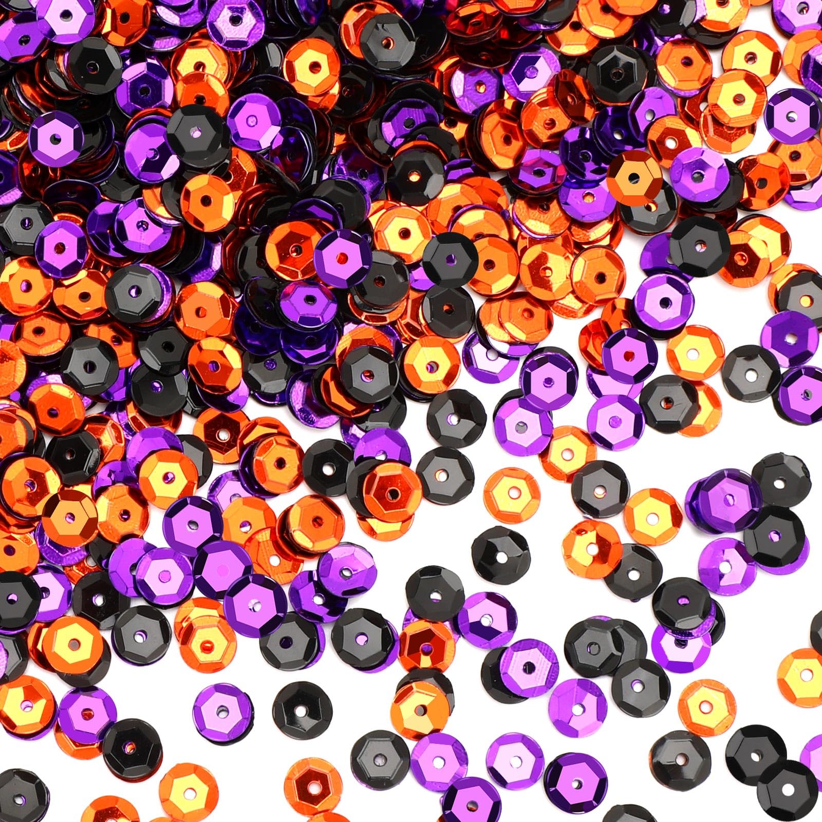 Halloween Loose Sequins for Crafts, 12000 Pieces Glitter Black Orange Purple Loose Cup Sequins Round Embroidery Sequins with Storage Box for Crafts DIY Halloween Making Decorations(6mm)