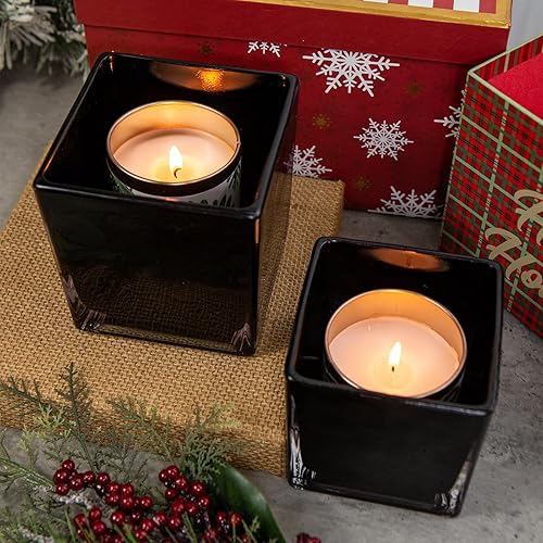 Miniatura 3 de Jarrón cuadrado de cristal, 4 x 4 pulgadas, color negro, maceta floral para hogar, fiesta, evento, boda, portavelas, juego de 2