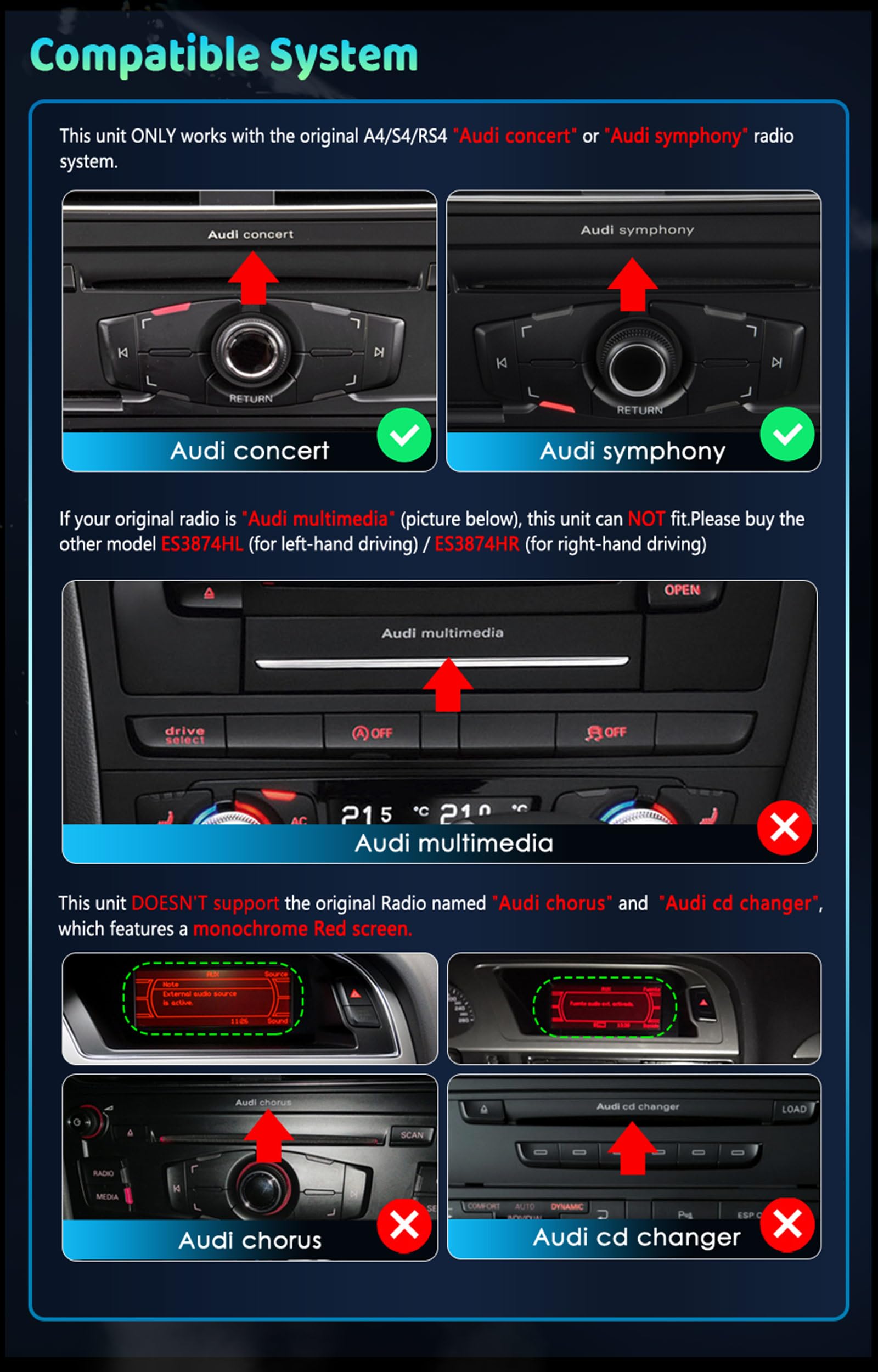 Erisin 8.8 pollici 8-Core 4GB+64GB Android 14 Autoradio Bluetooth Navigatore GPS per Audi A4 S4 RS4 2009-2012 Supporto CarPlay Android Auto OEM MMI WiFi 4G DAB+ IPS Schermo USB DVR DSP Canbus SWC