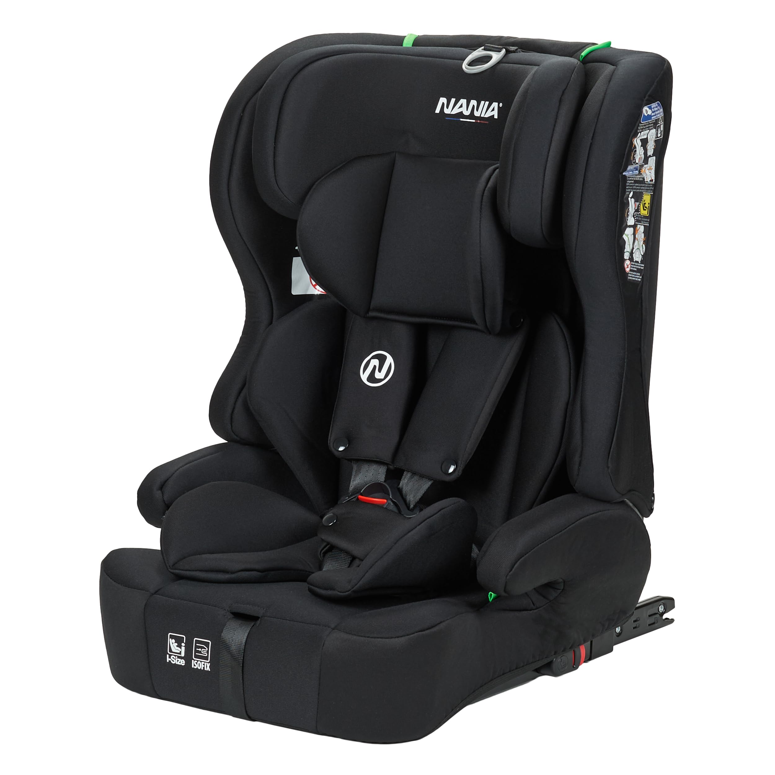 Nania - Asiento de coche infantil isofix Lima I-size 76-150 cm - Rupa 1/2/3 de 9 a 36 kg, 15 meses a 12 años, cabezal ajustable, arnés de seguridad de 5 puntos, funda extraíble, fijación Isofix