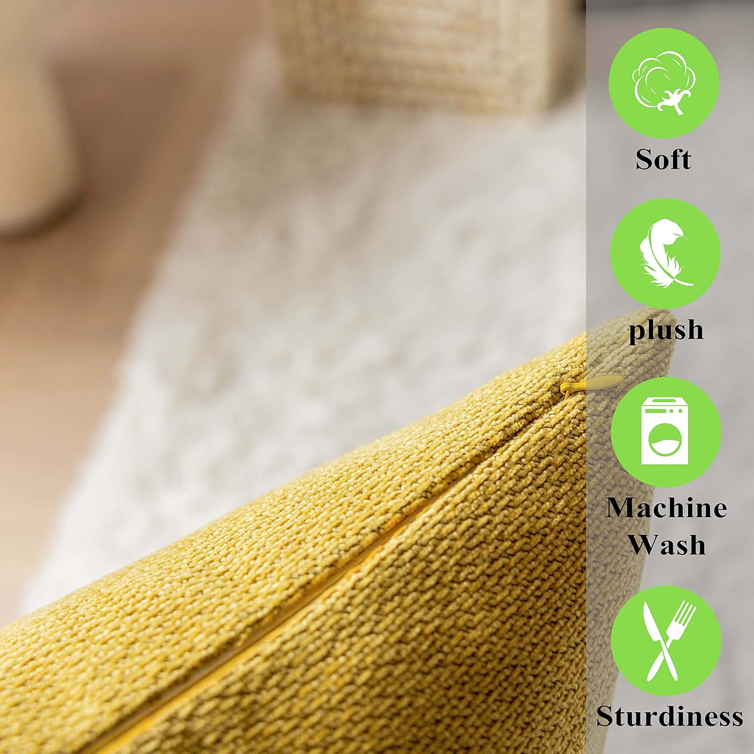 Home Brilliant Spring Pillow Covers 24x24 Textured Euro Pillow Shams Chenille Pillow Covers for Living Room Office Backyard Patio Summer Decor, Set of 2, 24x24 inch(60 cm), Yellow