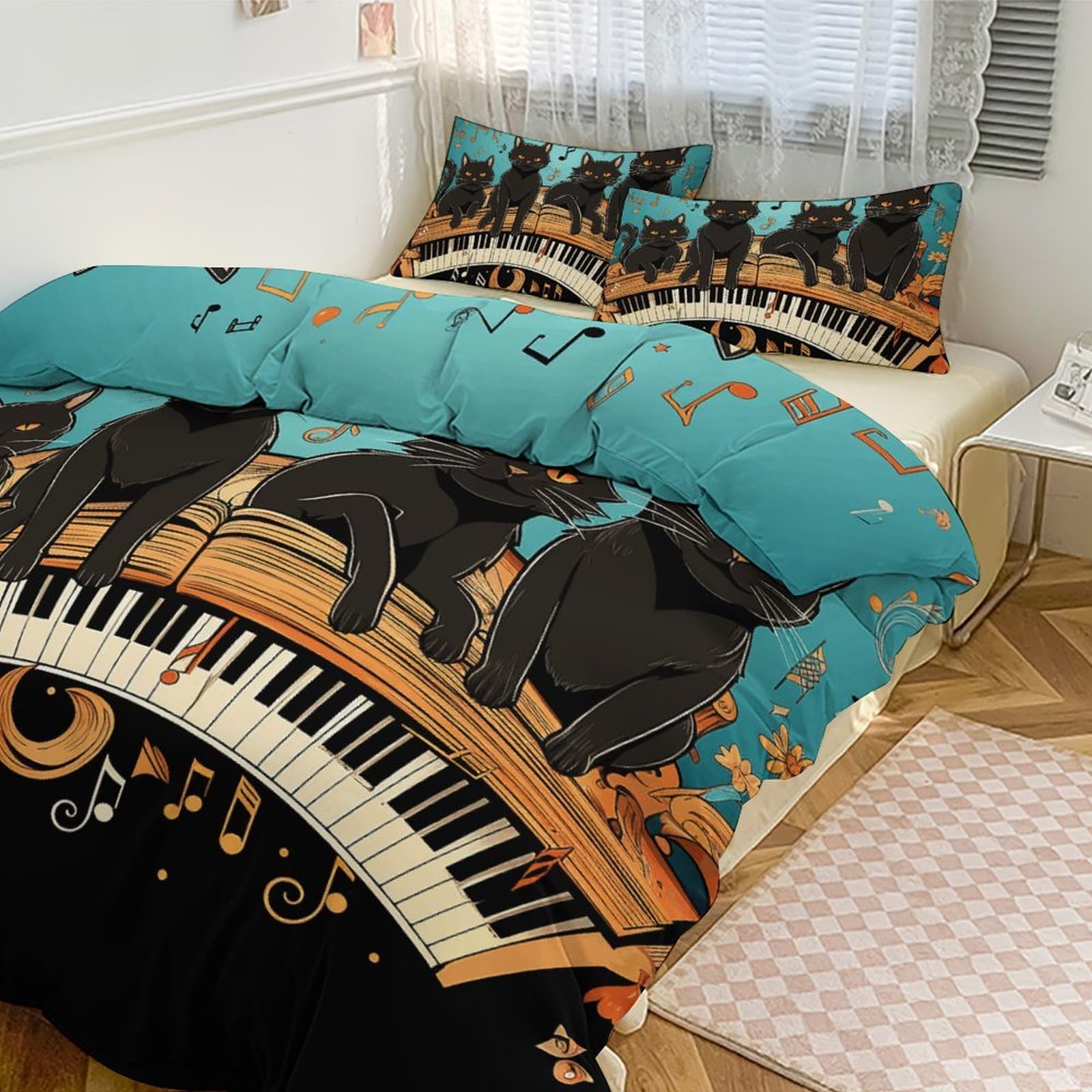 Housse de couette ultra douce grand lit anti-transpiration motif chat