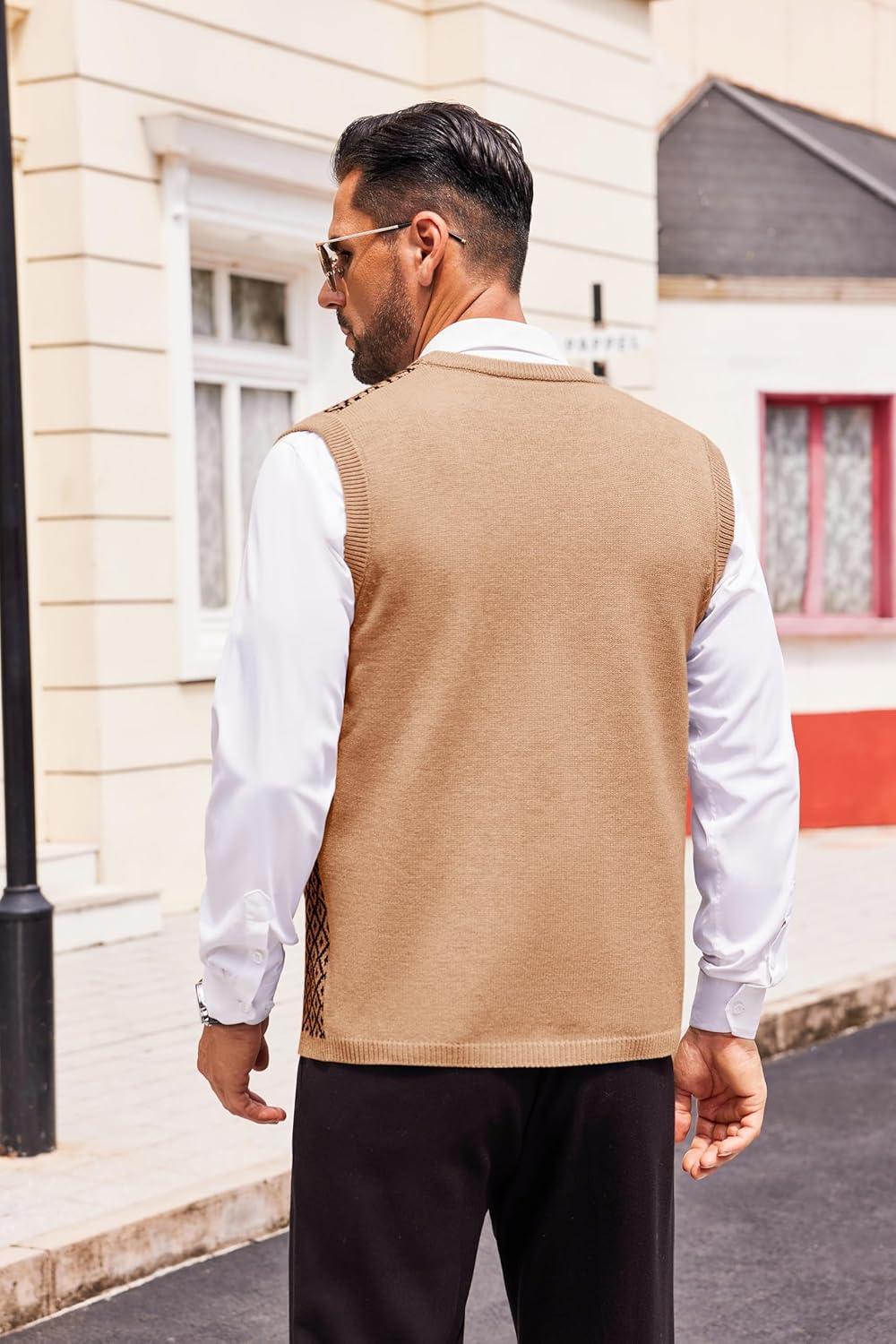 Runcati Mens Sleeveless Sweater Vest V Neck Button Down Cardigan Sweaters Knitted Argyle Vest with Pocket - Image 3