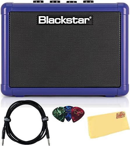 Blackstar Fly 3 Mini Amp - Paquete azul real con cable de instrumento, púas y paño de pulido de Austin Bazaar