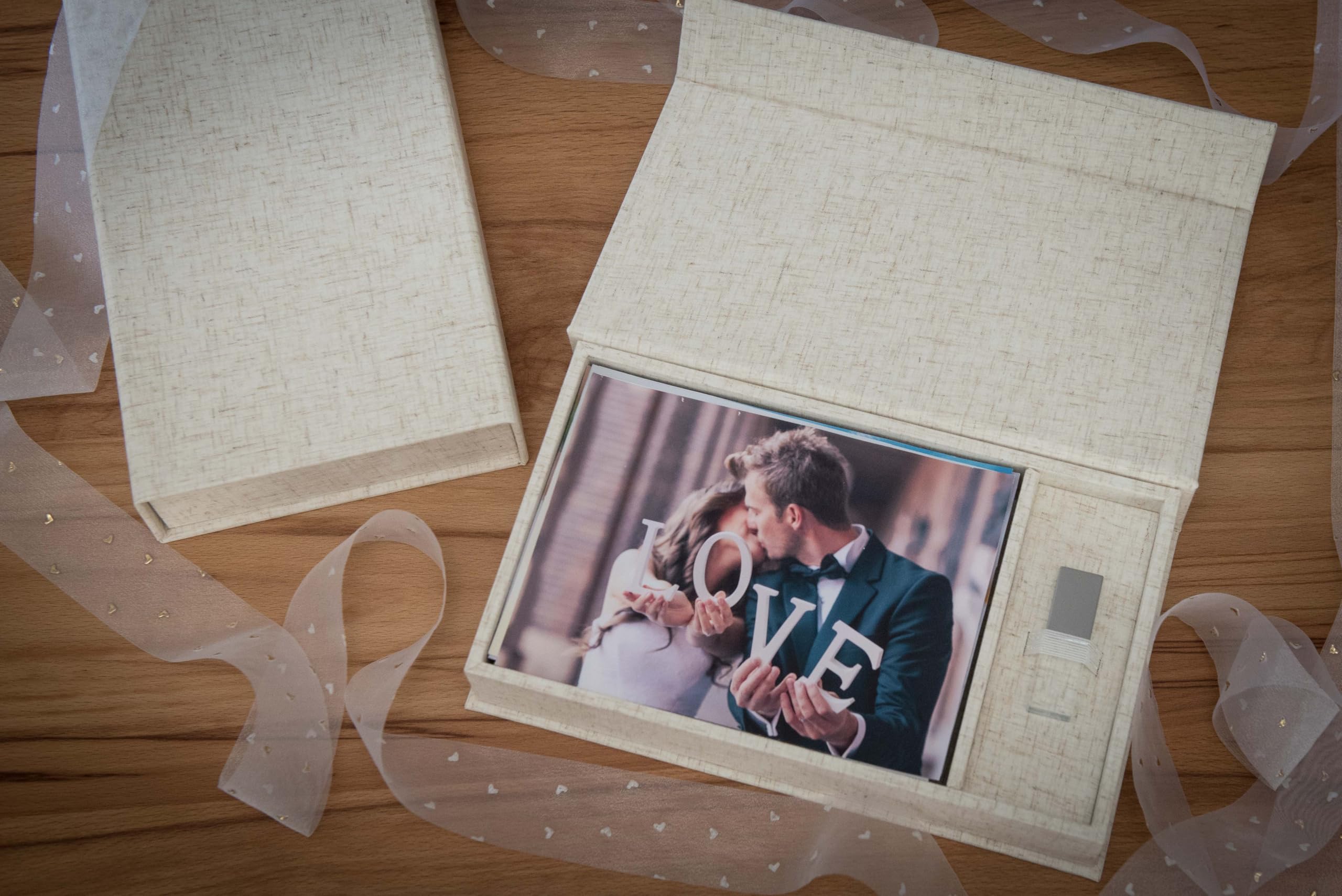 Élégante boîte photo, avec fente USB, boîte cadeau, pour clés USB et tirages photo 10 x 15 cm, boîte de rangement, boîte de rangement, boîte de rangement, boîte à souvenirs, cadeau photo (naturel, 23