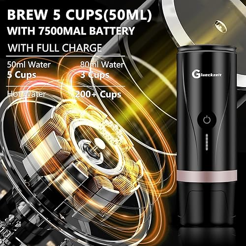 Miniatura 8 de Cafetera eléctrica portátil negra para café expreso, autocalentadora para viajes en automóvil, para acampar con tipo C, adecuada para café molido y