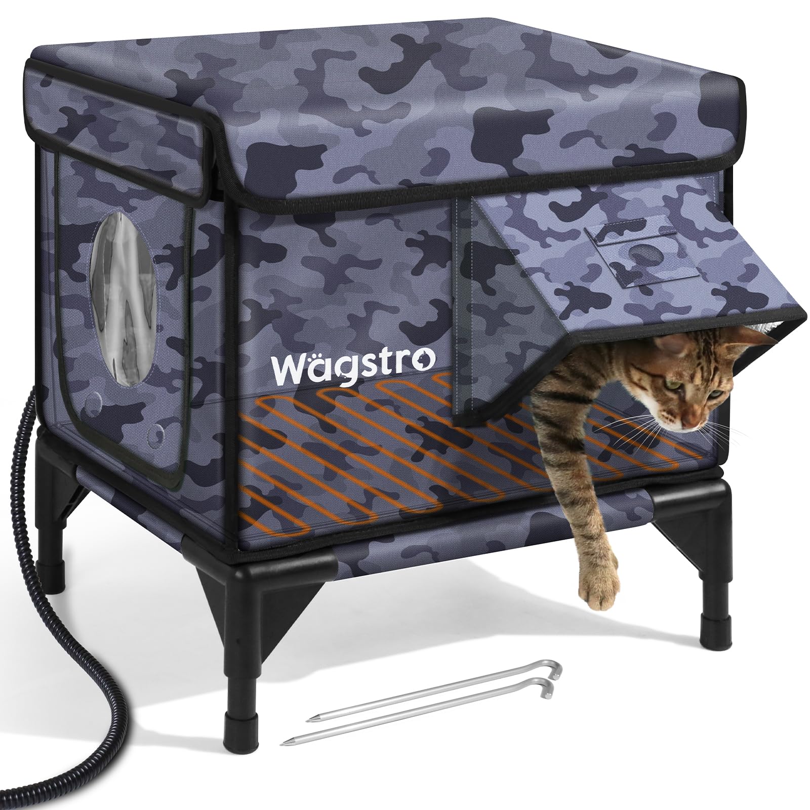 Photo 1 of Heated Cat House for Outside, Insulated Weatherproof Heated Outdoor Cat House with Waterproof Eaves & Escape Door, Elevated Outdoor Cat Shelter for Feral Stray Cat (Black Camo, 16.5"x12.6"x16.9")
