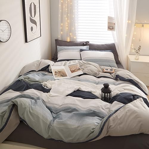 Miniatura 3 de Funda de edredón a rayas para niños, Funda de edredón tamaño individual diseño geométrico a rayas, Juego de funda de edredón de estilo moderno a