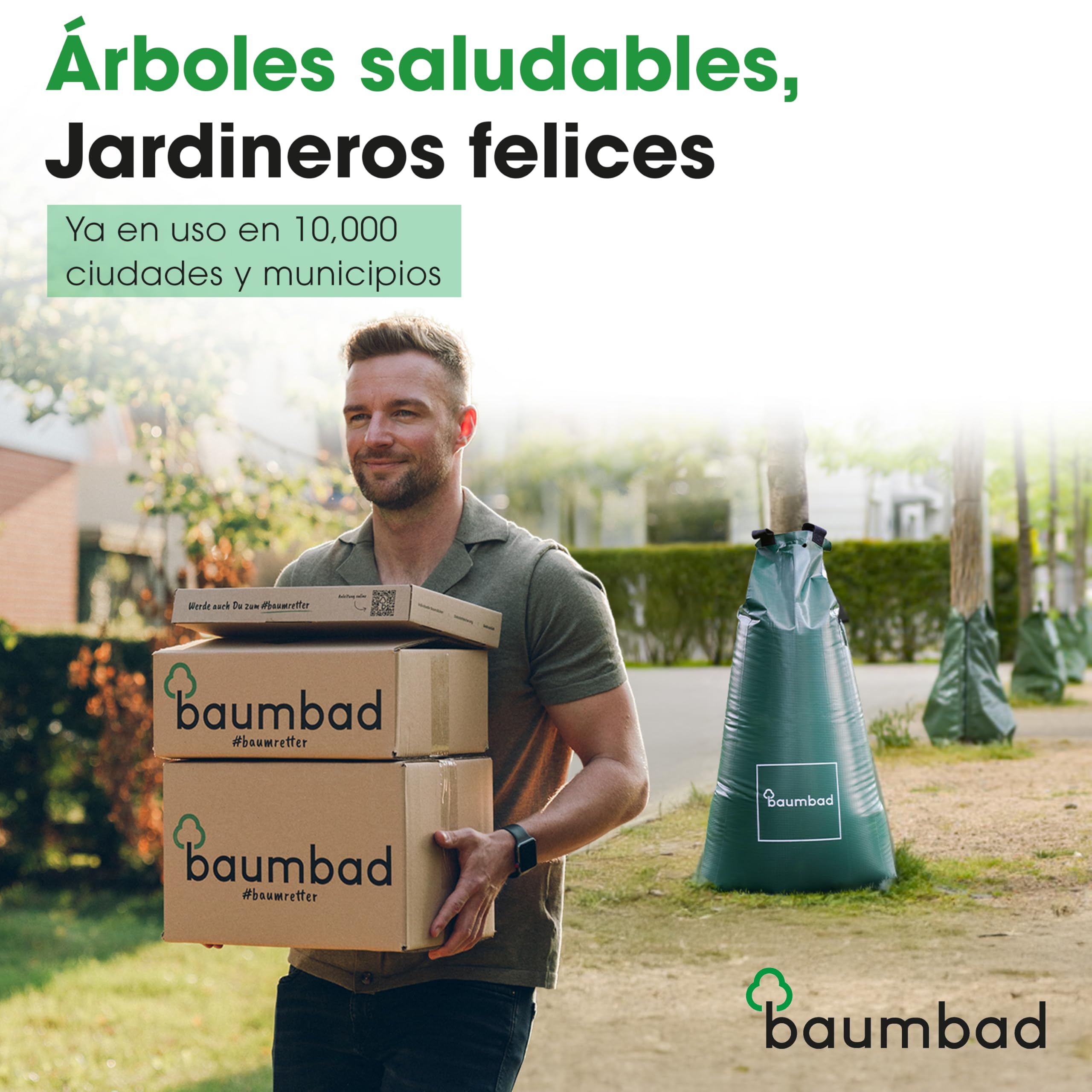 baumbad 5 bolsas de riego premium de 100 litros, PVC resistente a los rayos UV, saco para árbol de riego, color verde