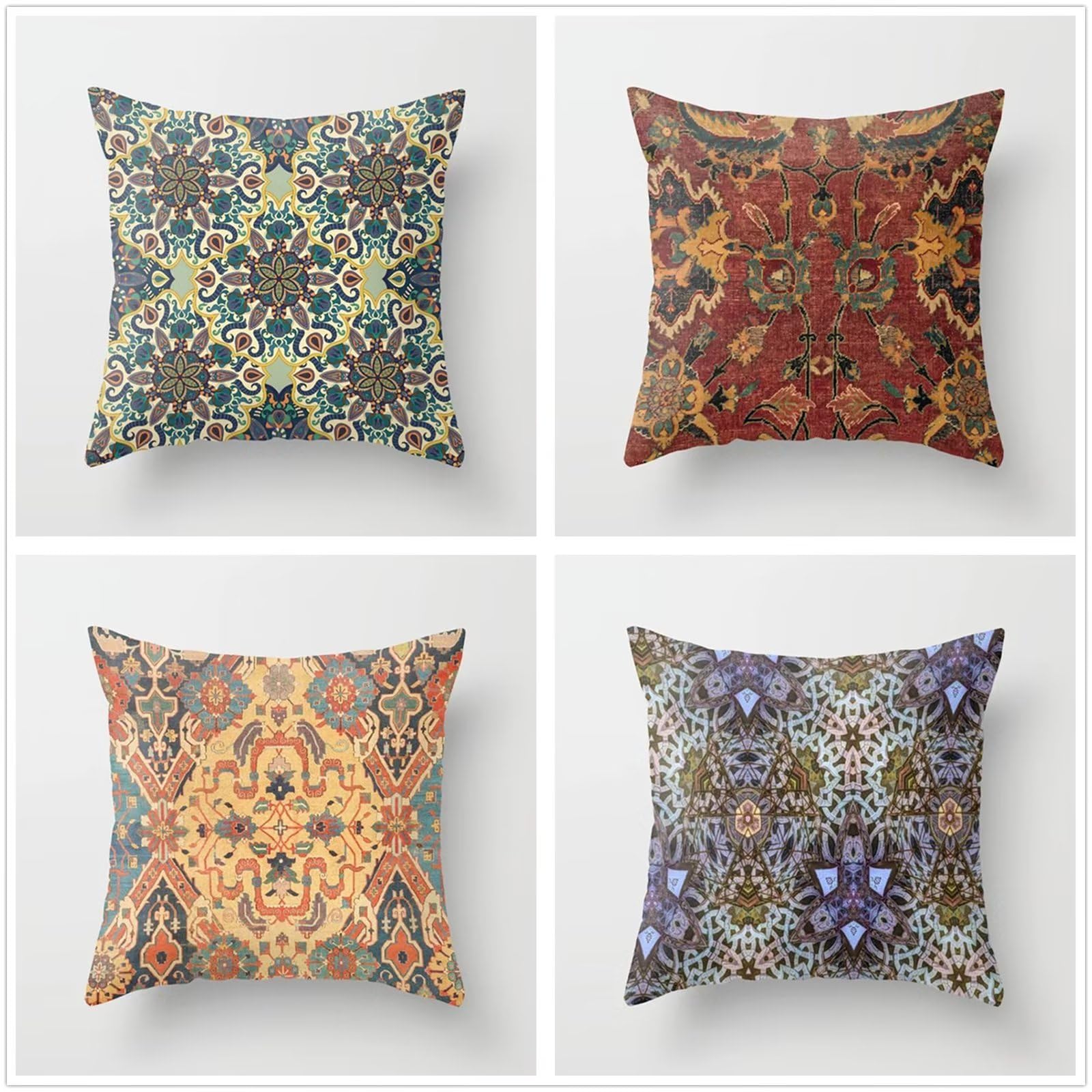 4 Kissenbezüge 45x45 Cm – Buntes Boho-Muster, Aus Weichem Polyester, Mit Reißverschluss