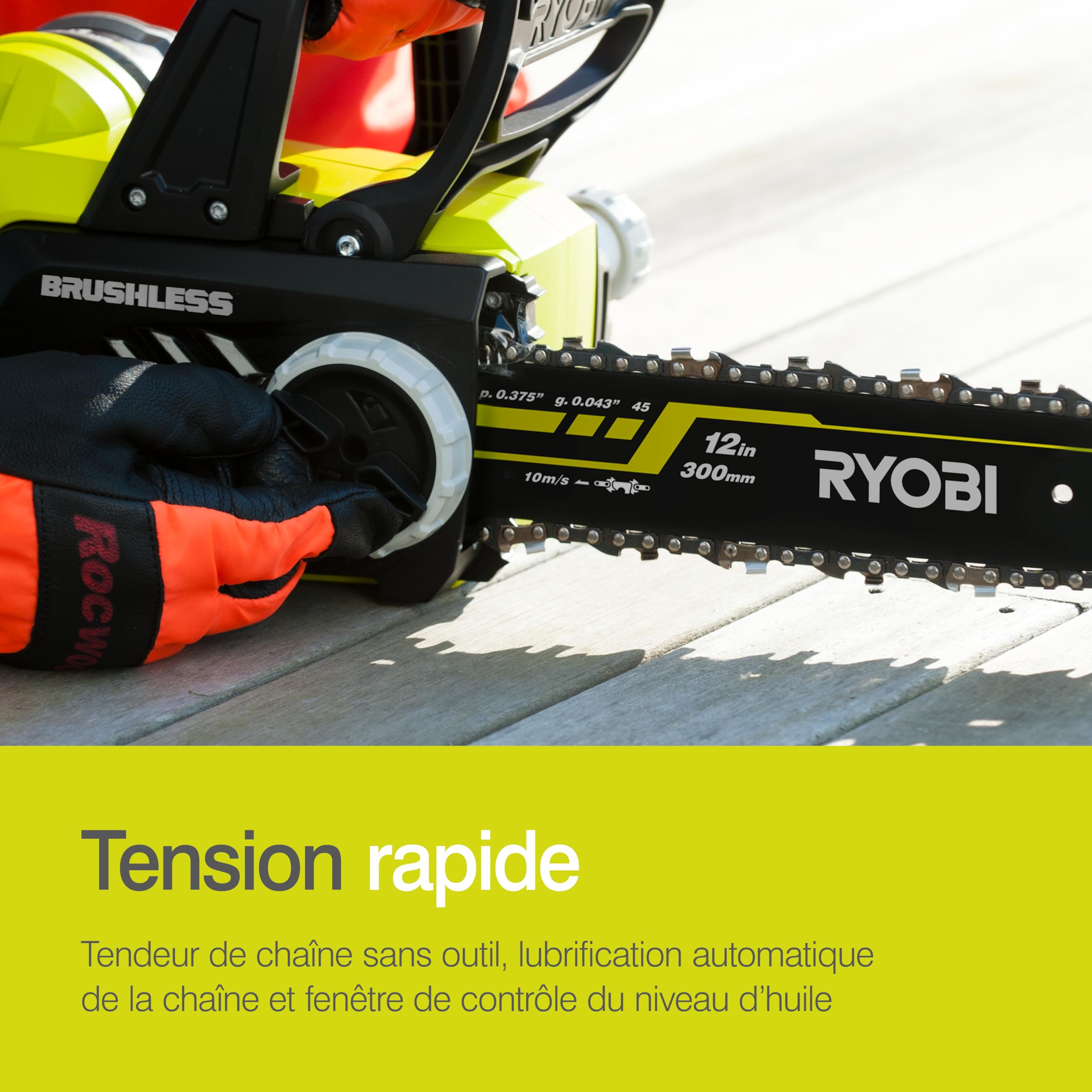 RYOBI - Tronçonneuse Sans Fil 18V ONE+ OCS1830 – Guide 30cm, Lubrification Automatique, Frein de Chaîne, Compacte - Taille Bois, Bûches et Branches – Batterie Non Incluse