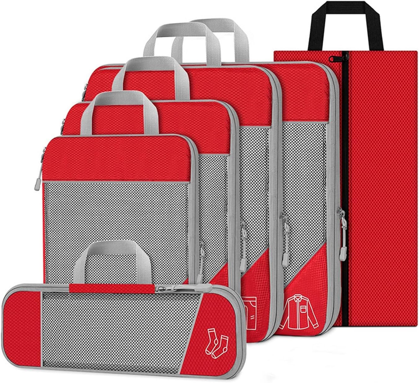 旅行収納袋 スーツケース用圧縮パッキングキューブ 必需品用オーガナイザーキューブ6個 拡張可能な荷物スーツケースオーガナイザーバッグ