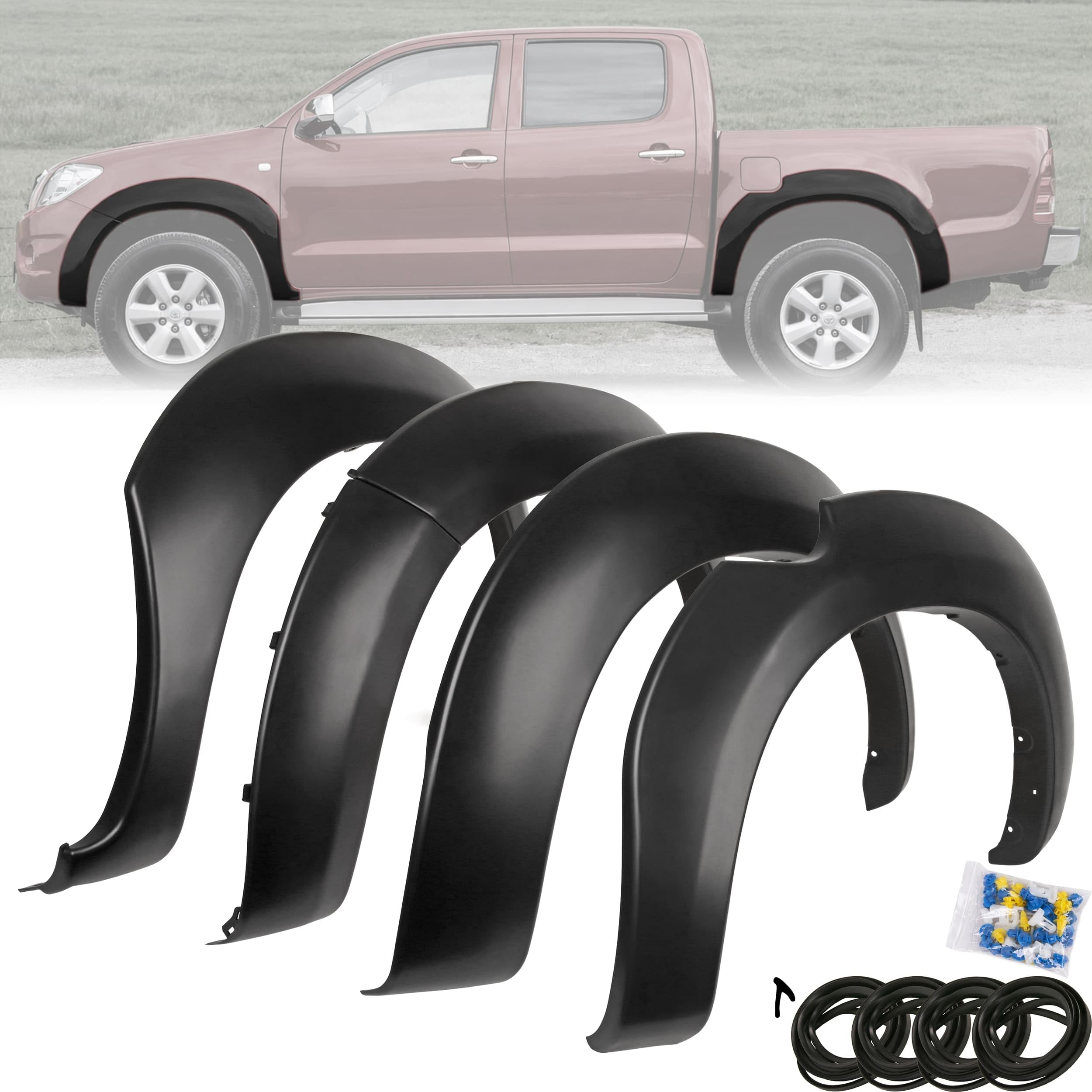 RECAMBO Radlaufverbreiterung Kotflügelverbreiterung passend für Toyota Hilux 7 Vigo | BJ 2005-2015 4-teiliges Set ABS - Radlaufleisten vorne hinten schwarz matt Karosserie Ersatzteil