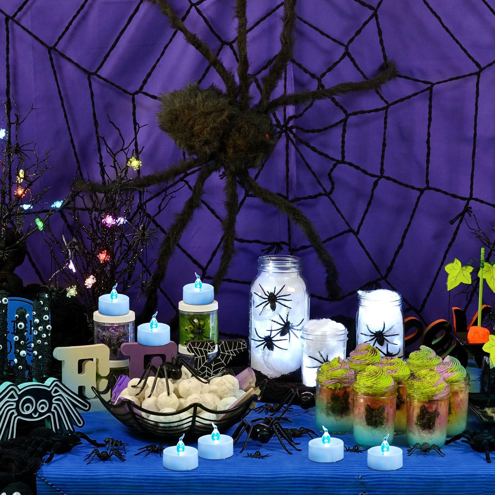 Lot de 24 bougies chauffe-plat à LED bleues à piles, sans flamme vacillante, bougies chauffe-plat électriques en vrac pour mariage, fête bleue, Halloween, décorations de Noël