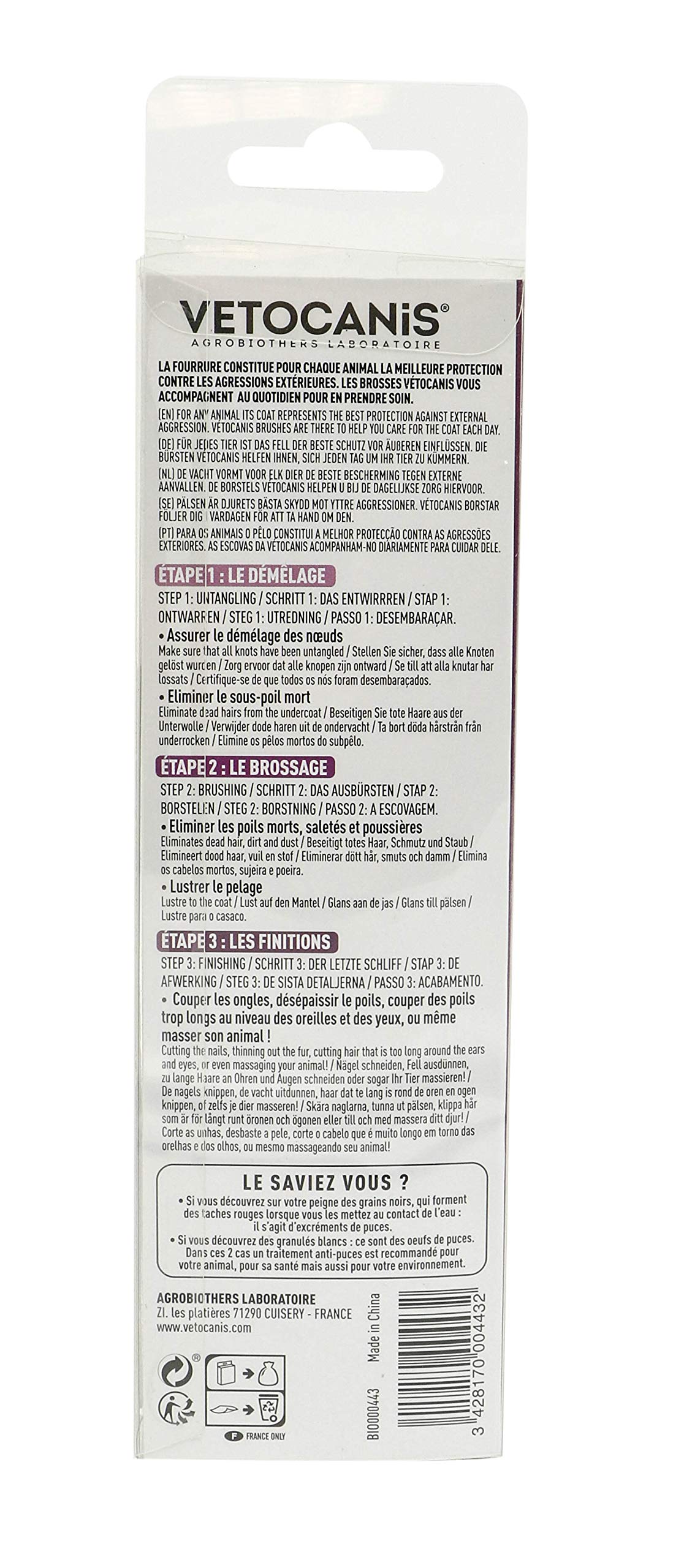 VETOCANIS Peigne Anti-Puces pour Chien, Peigne de Toilettage aux fines dents en Acier Inoxydable.