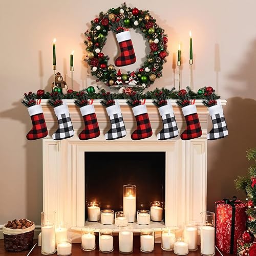 Miniatura 2 de Skylety - 24 unidades de calcetines de Navidad mini a granel con diseño de búfalo a cuadros, puño de felpa, para colgar como decoración para regalos