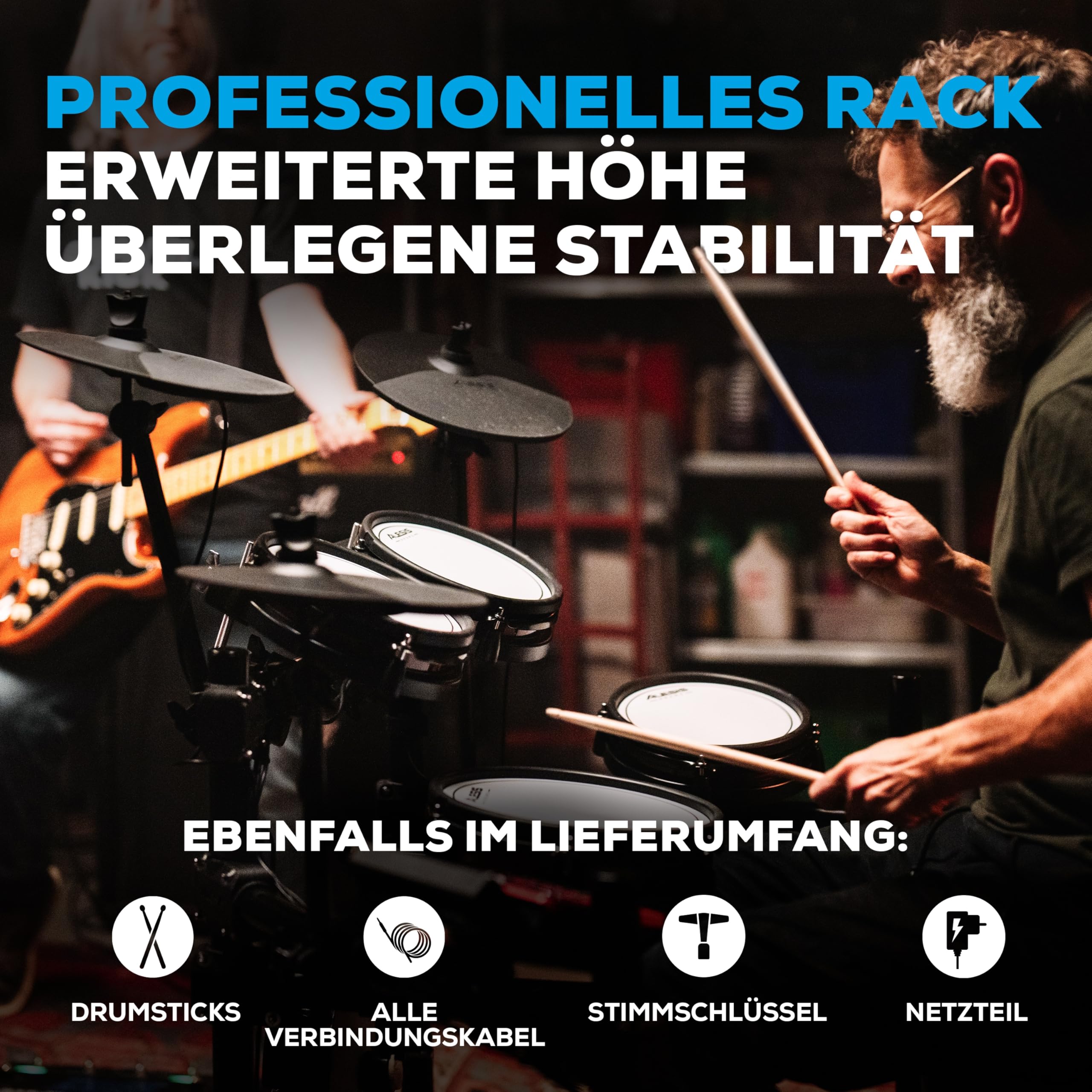 Alesis Nitro Pro Schlagzeug Elektronisch mit leisen Dual Zone Mesh Pads, 500+ authentischen BFD-Sounds, Bluetooth, Drumeo, USB-MIDI, Double Kick kompatibel
