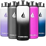 HYDRO CELL Stainless Steel Insulated Water Bottle with Straw - For Cold & Hot Drinks - Metal Vacuum Flask with Screw Cap and Modern Leakproof Sport Thermos for Adults (Black/White 40oz)