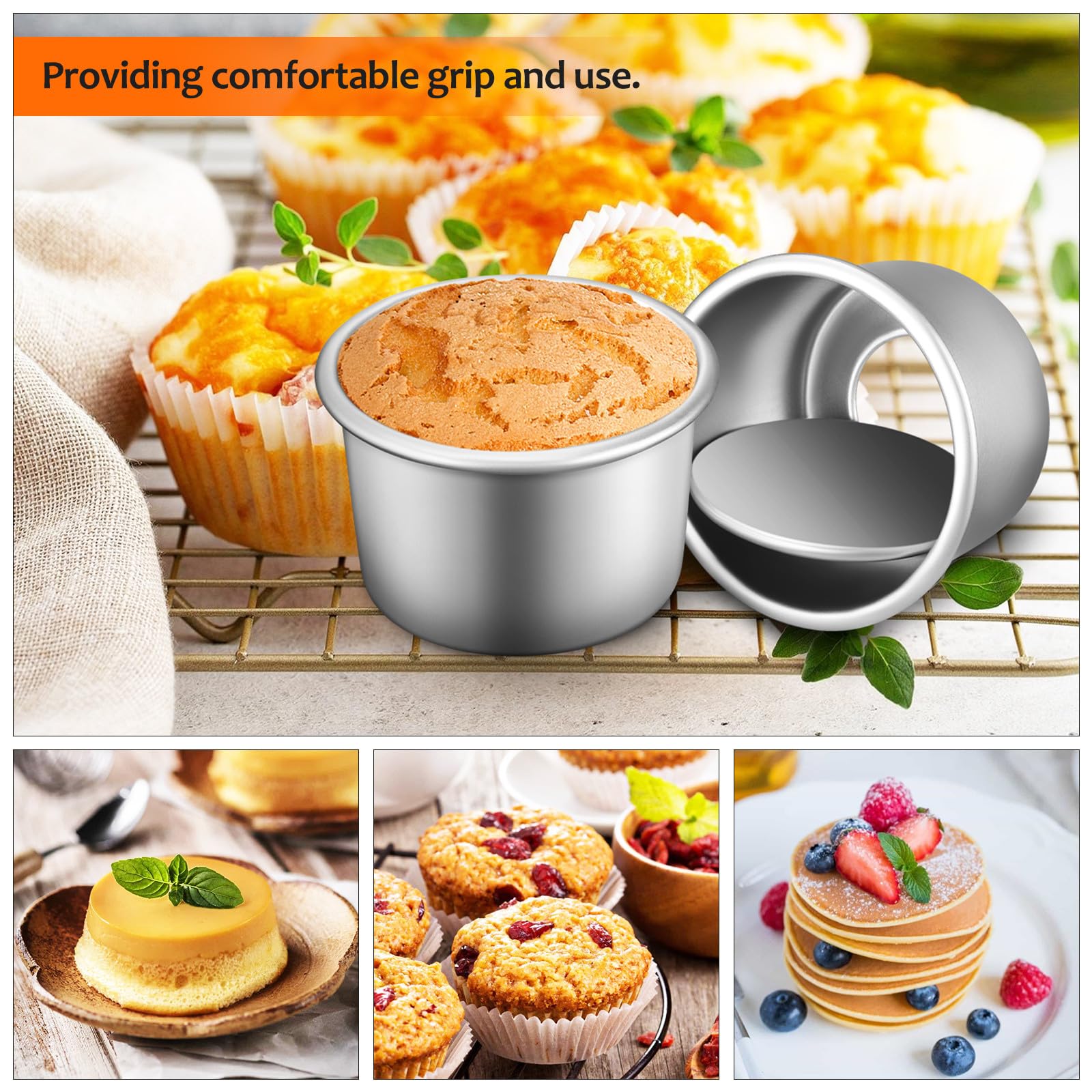 Molde para Pasteles de 2 Pulgadas con Fondo Desmontable, Juego de 4 Piezas de Aleación de Aluminio Antiadherente, Adecuado para Hornear Bizcochos, Tartas y Postres en