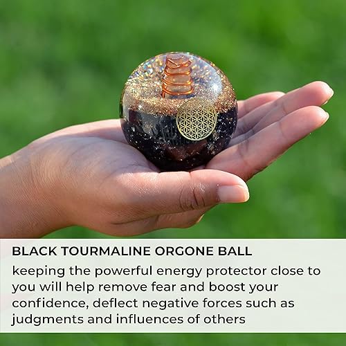 Miniatura 6 de Orgonite Crystal Black Tourmaline Crystal Ball with Stand for Energy Purification and E-Energy Protection  Channels Positive Vibrations for Healing
