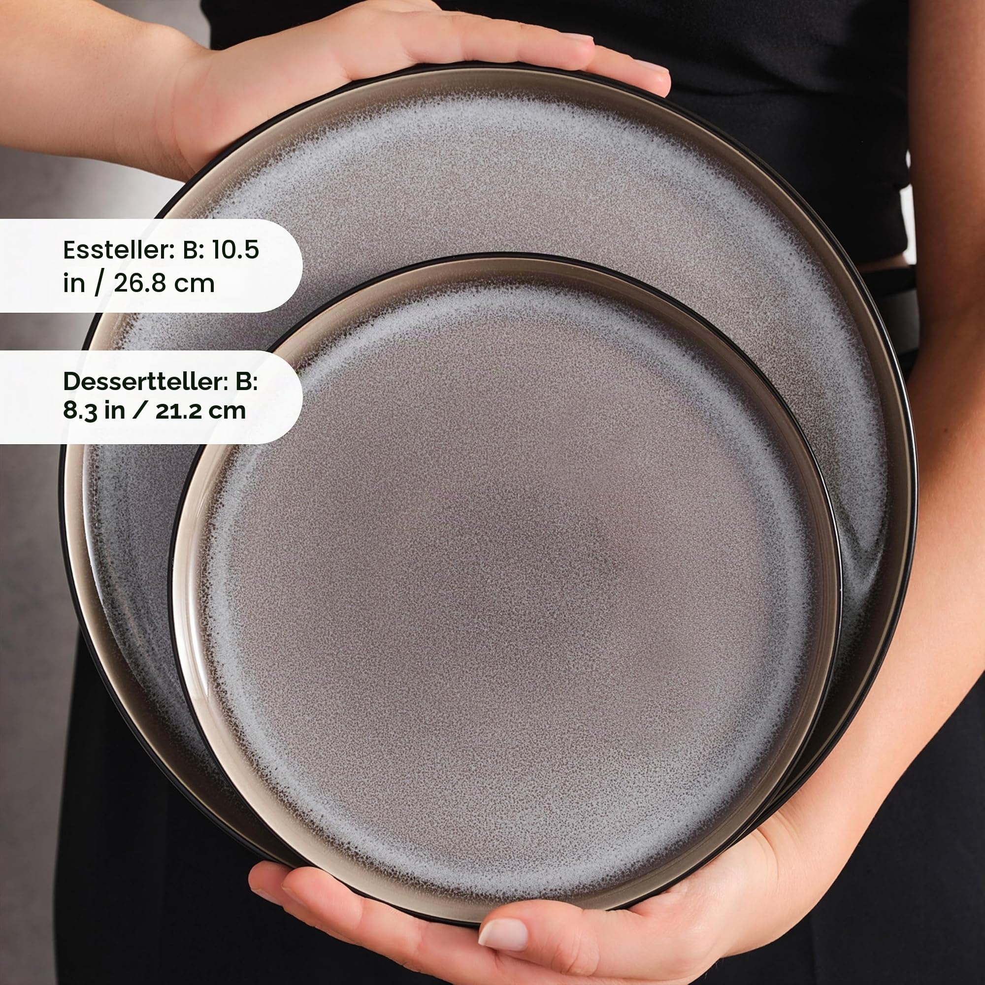 Karaca Mercure - 59-teilig Steingut Geschirrset für 12 Personen, Reaktive Glasur Teller Set mit 12 Servierplatte, Pastateller, Suppenteller, Dessertteller, Steinzeug Geschirr Set Modern - Schwarz