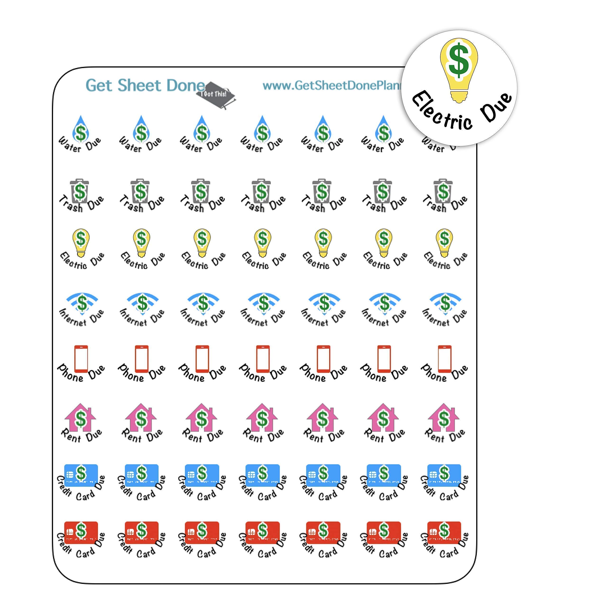 Bill Payment Planner Stickers – 54 Vinyl Labels for Budget Tracking, Utility Payments, Mortgage Due Dates, Expense Scheduling, Functional Productivity Layouts, Financial Bullet Journaling (1/2”)