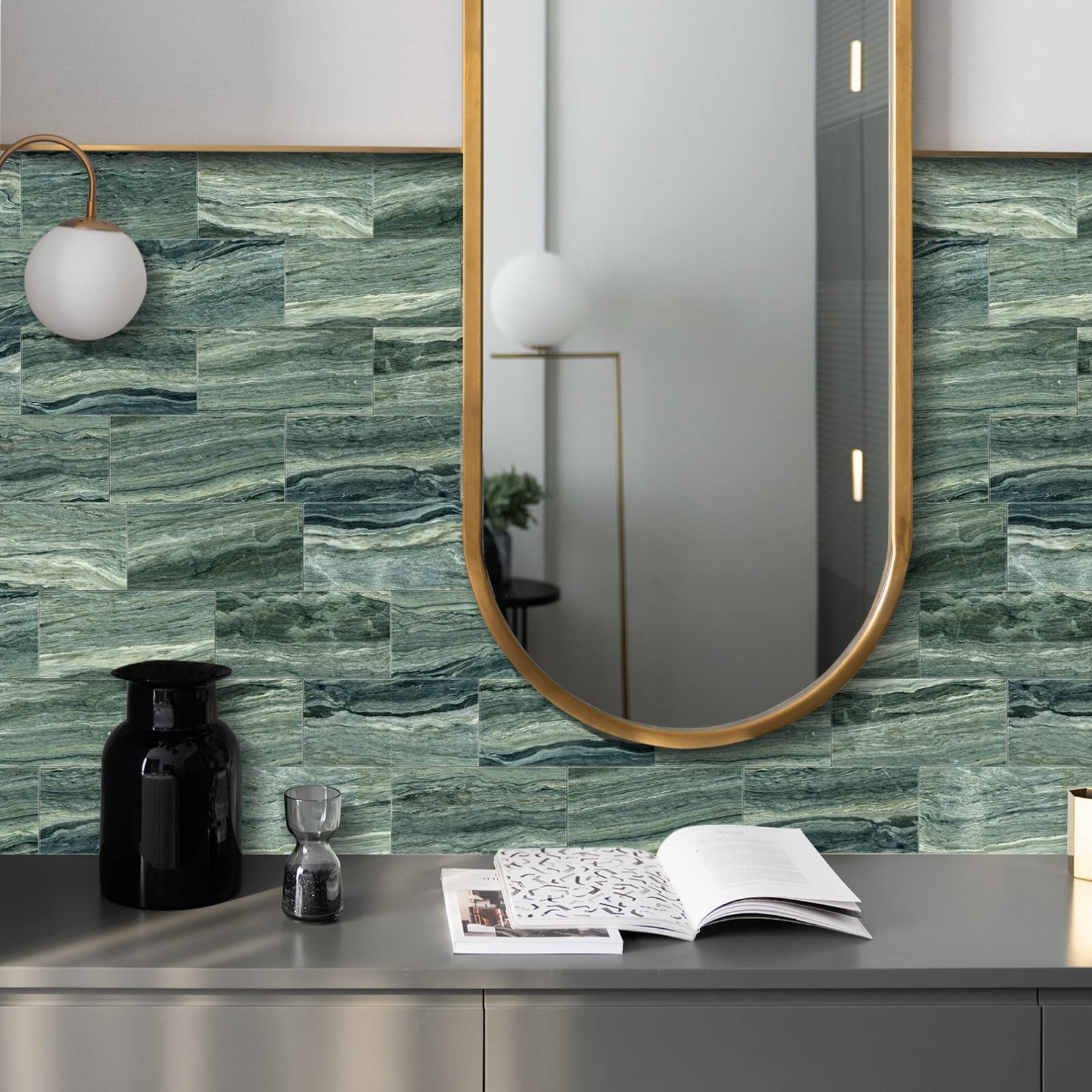 A.Monamour Adesivi per Piastrelle da Parete Adesivi per Mattonelle Autoadesivo Spessa Marmo Effetto 3D Impermeabile PVC Decorazione Murale per Cucina Bagno Lavanderia 10.16x20.32cm