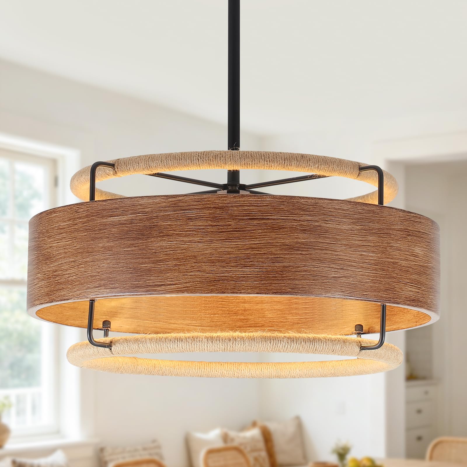 Photo 1 of NZZDYI Rattan Chandelier 19.5" Farmhouse Boho
