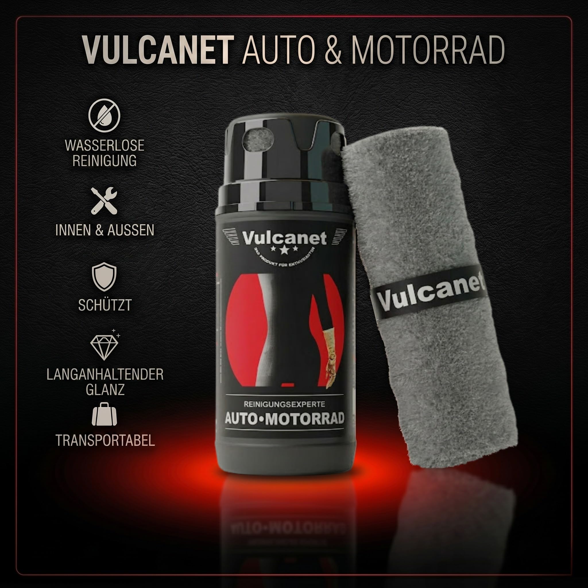 VULCANET Auto & Motorrad Reinigungsset für Experten, 80 Reinigungstücher + Inklusive Mikrofaser & Detailing Bürste – Reinigt, Poliert, Schützt – All-in-One Reiniger Karosserie, Felgen, Innenraum