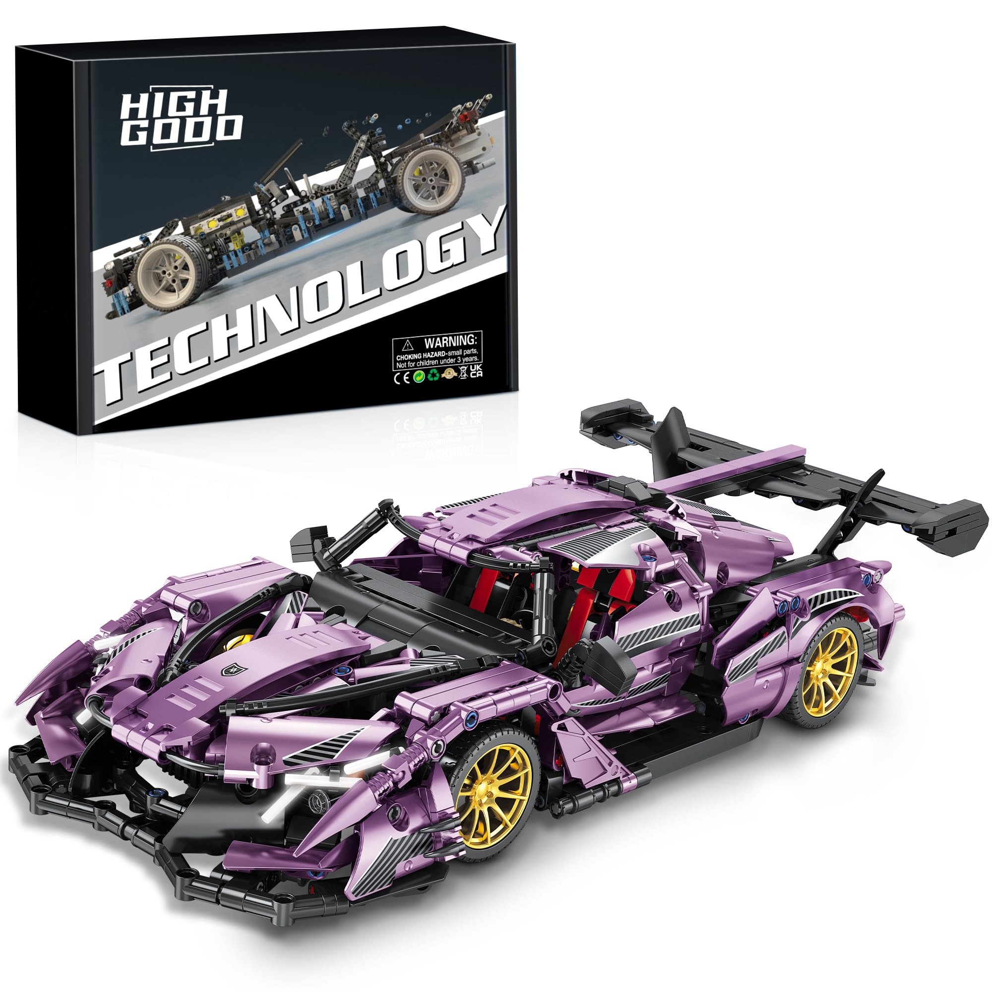 HIGH GODO Technik Rennauto Bausteine, 1266 Teile 1:14 Supersportwagen Klemmbausteine, Modellbausatz, Geschenke für ab 14 Jahre oder Erwachsene