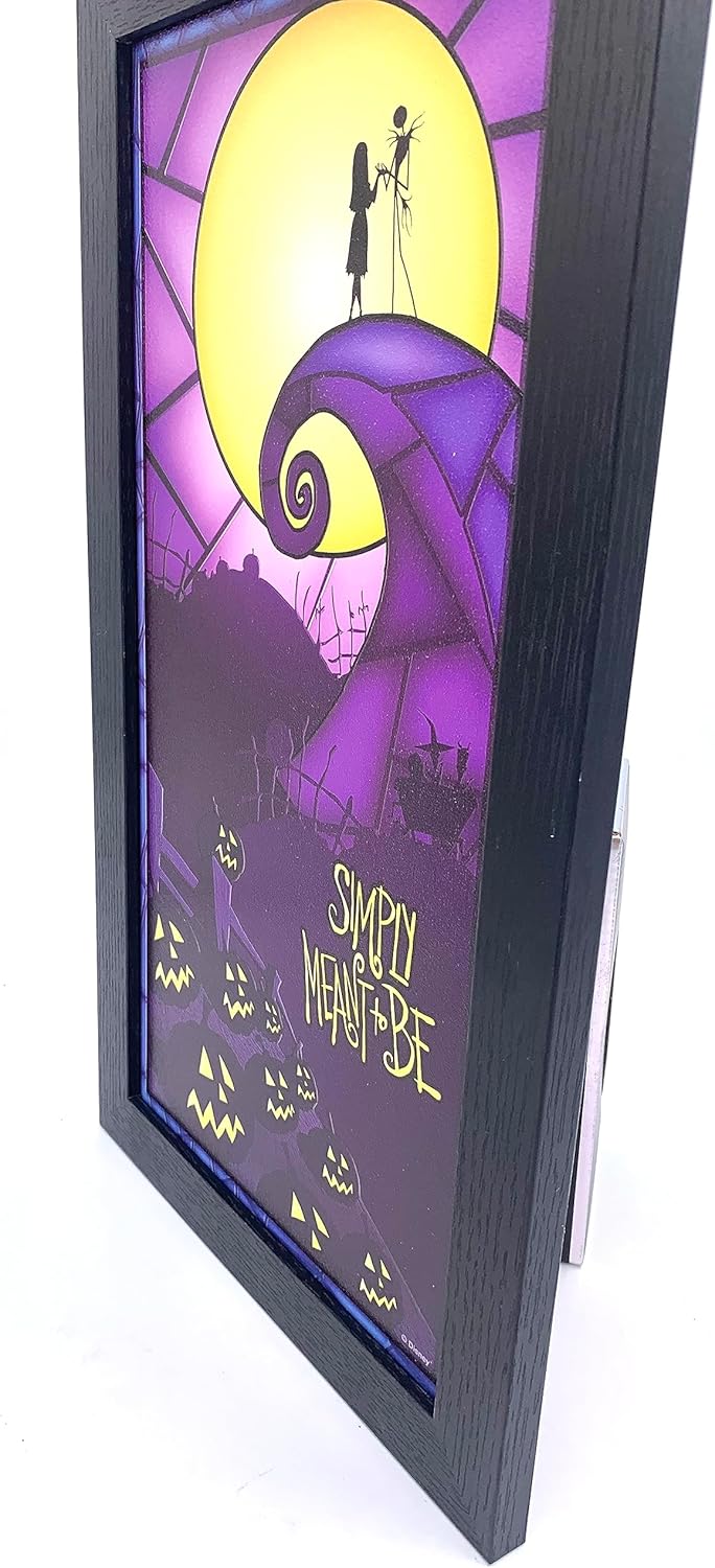 Silver Buffalo Disney Tim Burton’s Nightmare Before Christmas Gel Coat 10" x 18" Framed MDF Wall Art – “Simply Meant to Be” Jack and Sally on Spiral Hill