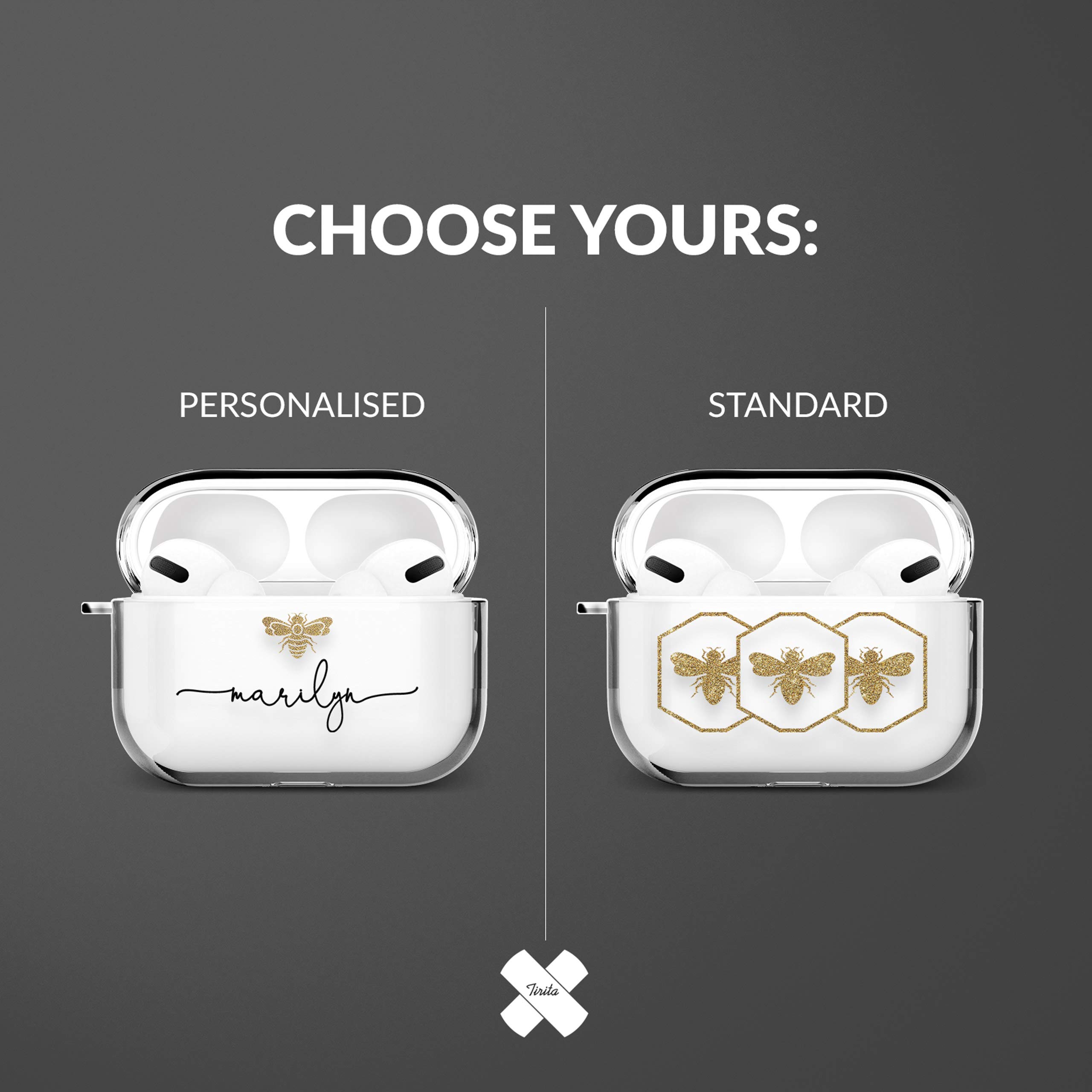 Tirita Personalised Custom Case Compatible with Apple AirPods 4th gen, Support Wireless Charging, with Carabiner, Front LED Visible [14- Golden Bee] — view 141