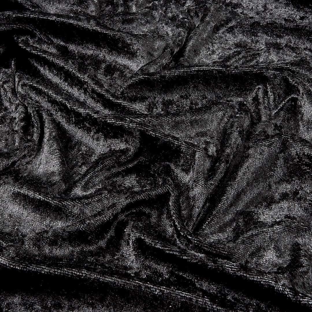 Barcelonetta | Velvet Fabric | Crushed Velvet | Panne Velvet Velour | 96% Velvet, 4% Spandex | 60" Wide | Sewing, Apparel, Decoration (Black, 5 Yards)