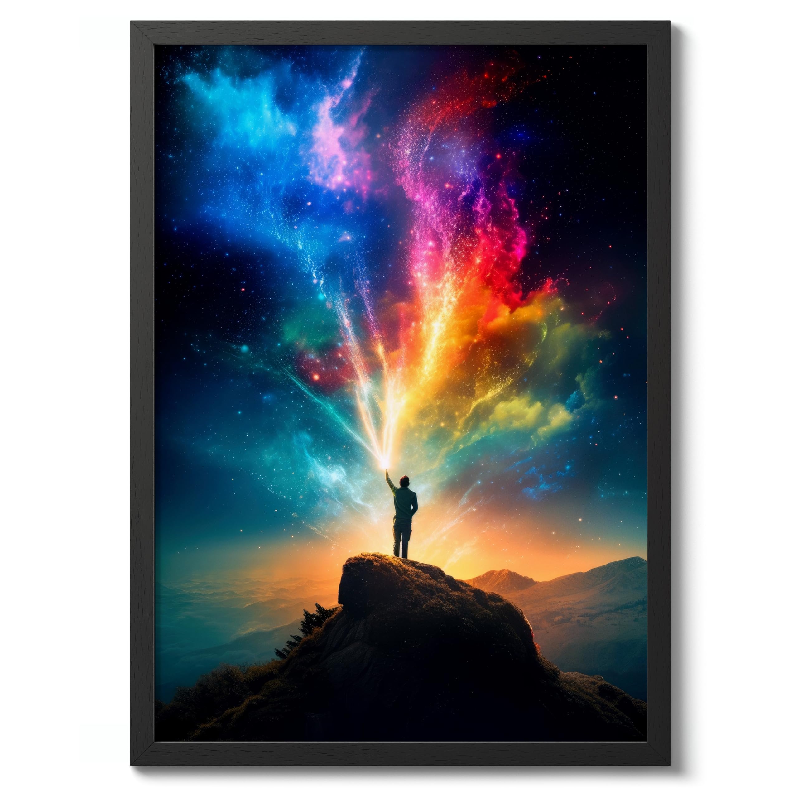 Star Caster Space Poster, Colourful Abstract Astronomy Wall Art Home Decor, Astronaut Planets Print, Archival Matte, A4 (Black Frame) - 29.7x21cm