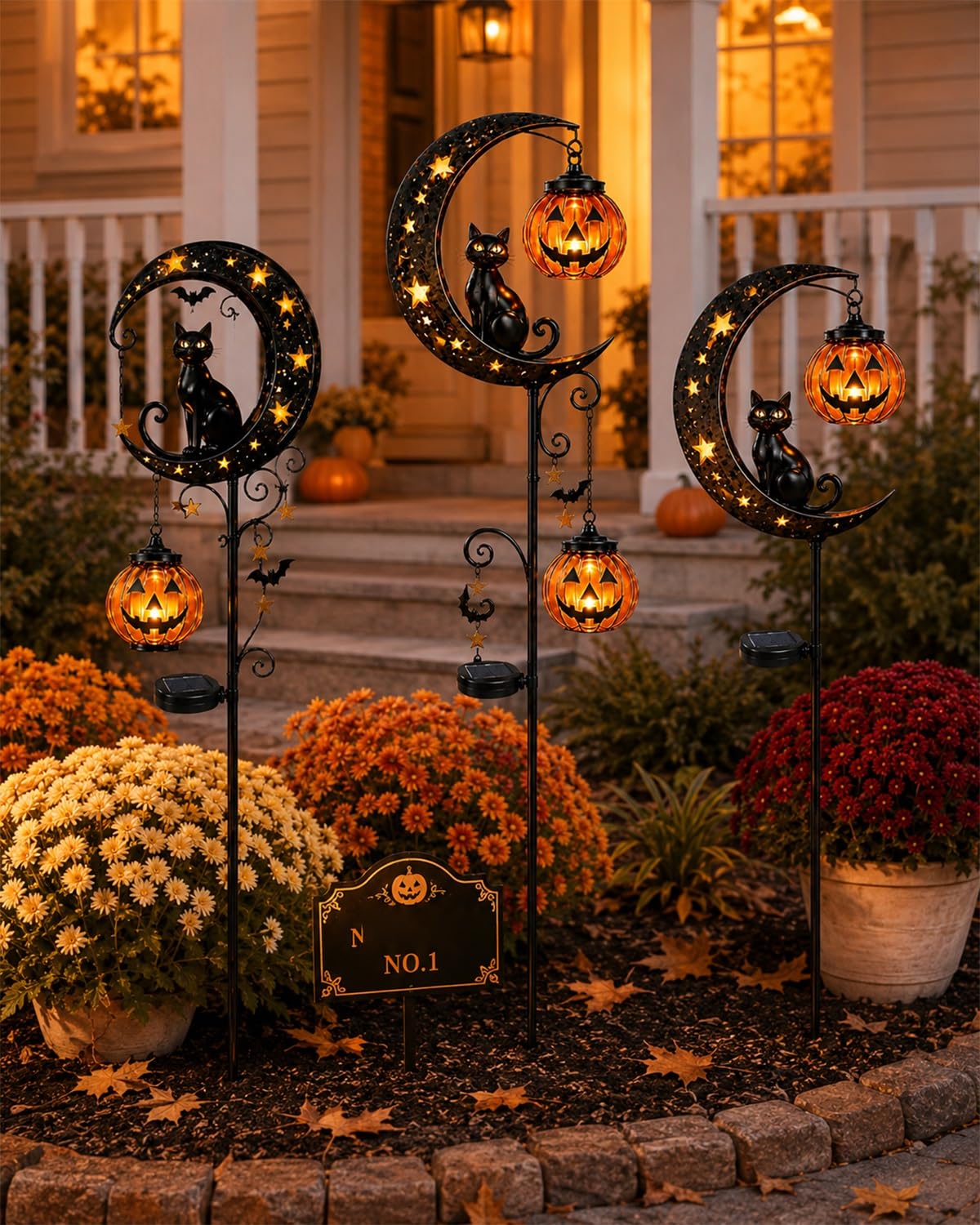 Explcior Solar Halloween Black Cat Pumpkin Moon Garden Stake Light