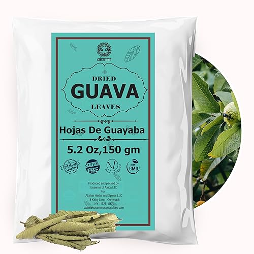 Akshit Hojas de guayaba orgánicas, Te Hojas de Guayaba, hoja de guayaba seca, té fresco natural, 100% certificado USDA, sin cafeína, 5.2 onzas