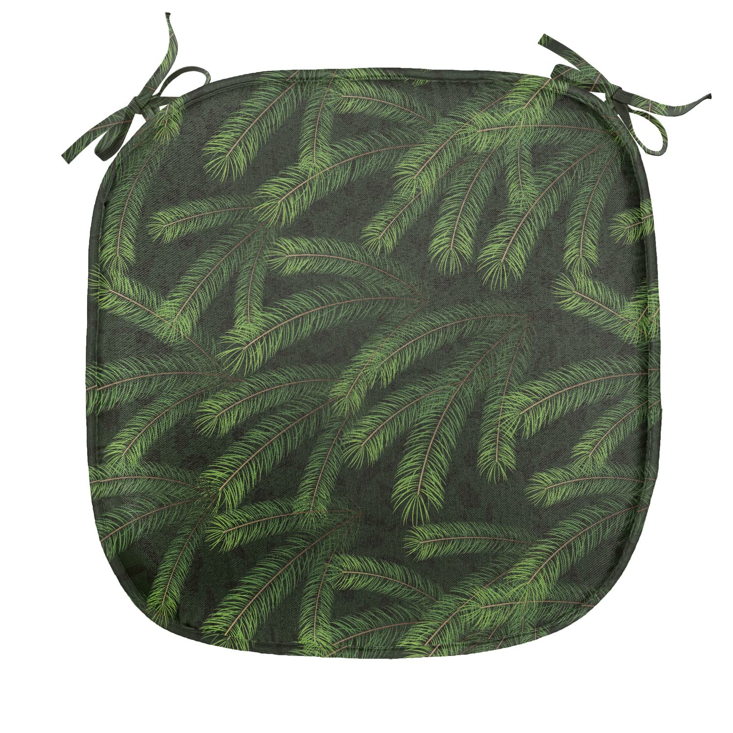Ambesonne Winter Chair Seating Cushion Set of 2, Vivid Fir Pine Branches Trees Coniferous Trees Evergreen Nature Forest, Anti-Slip Seat Padding for Kitchen & Patio, 16