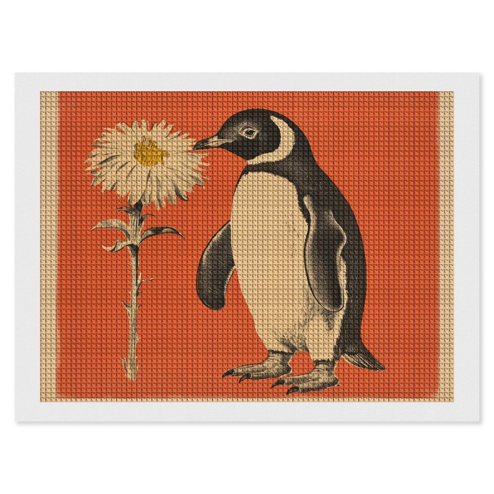 NONHAI Diamond Painting Kits for Adults - DIY Diamond Art Kits for Beginners - Full 5D Paint Drill Diamond Dots Paintings- A Flower and Penguin Diamonds Pictures Gem Art and Craft Wall Decor 12"x16"