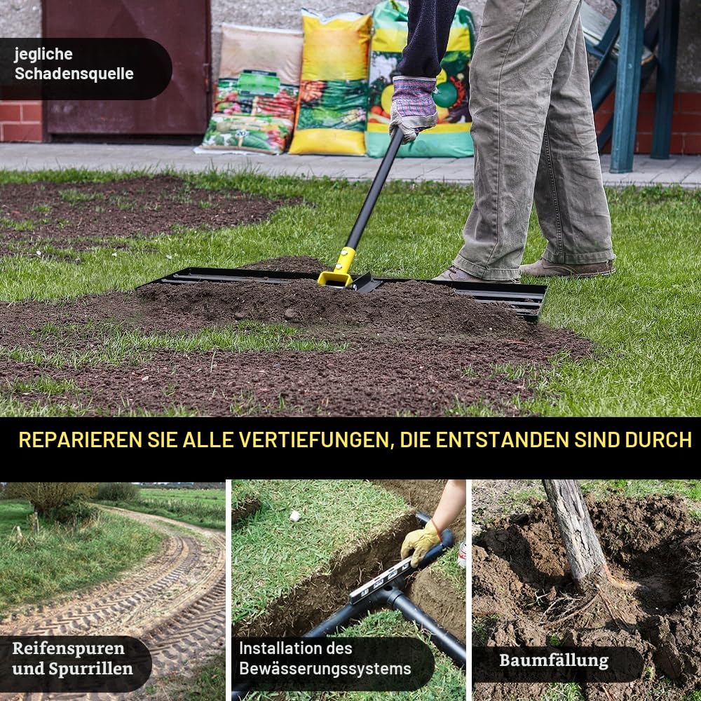 Colwelt Rasen-Nivellierungsrechen 80cm, Rasennivellierwerkzeug für mit 183cm ergonomischem Griff mit gebogenem Ende, Nivellierungswerkzeug zum Einebnen von Boden, Rasen Nivellierrechen für Hofrasen