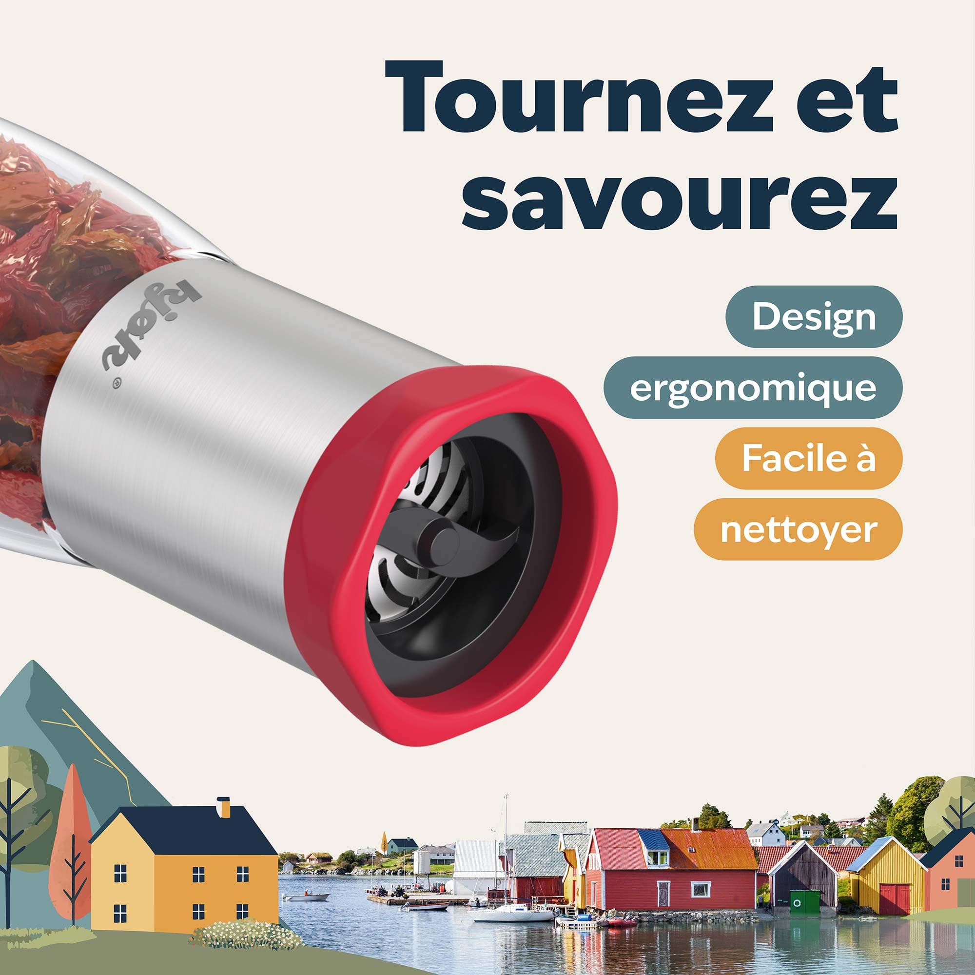kjøk Moulin à piment premium en acier inoxydable & verre coupe-chili avec mécanisme de coupe en acier, moulin chili, réservoir de 100ml, coupe-épices avec couvercle aromatique